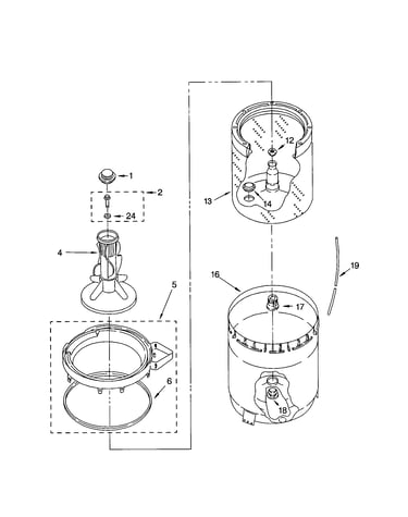 Agitator, basket and tub