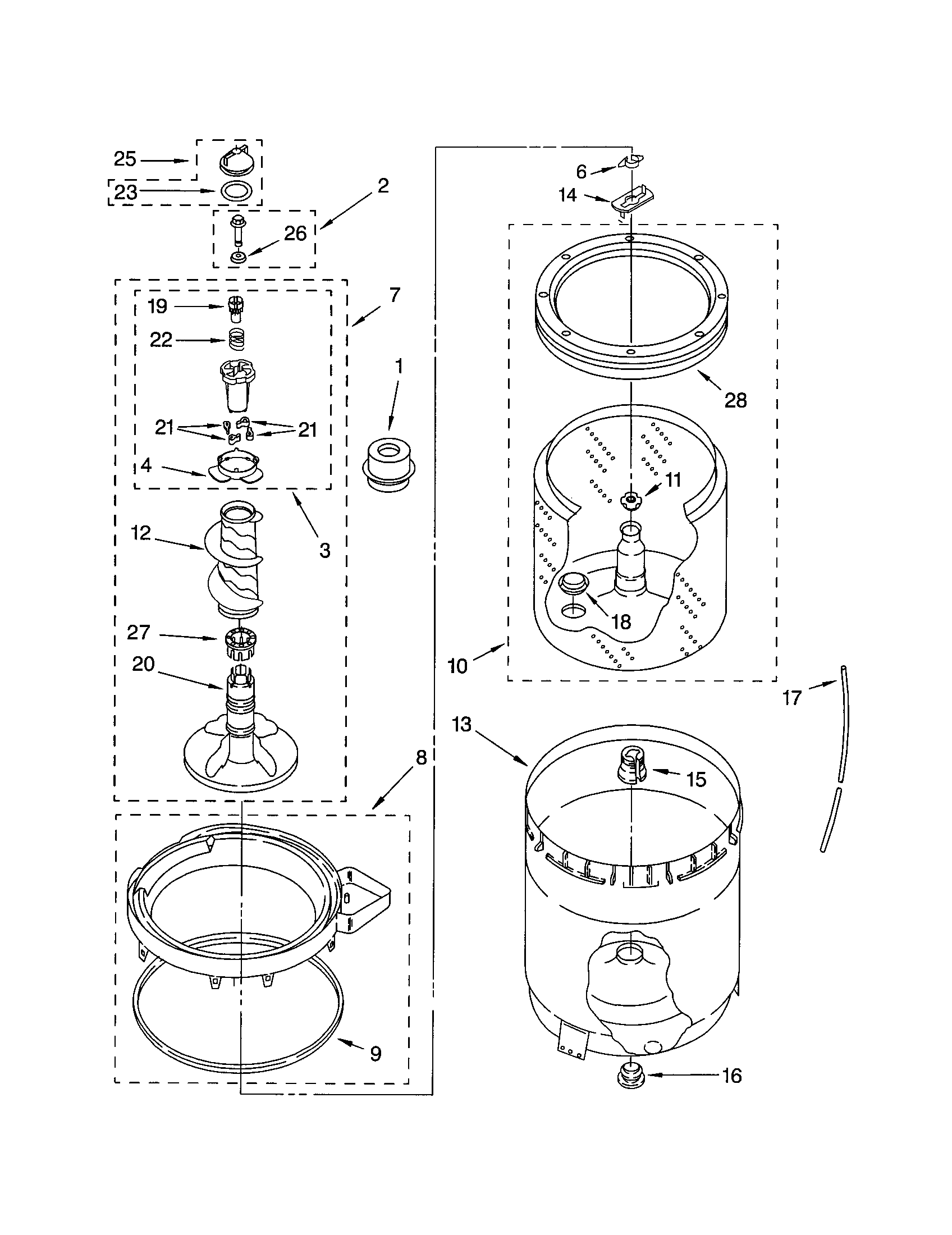 AGITATOR, BASKET AND TUB