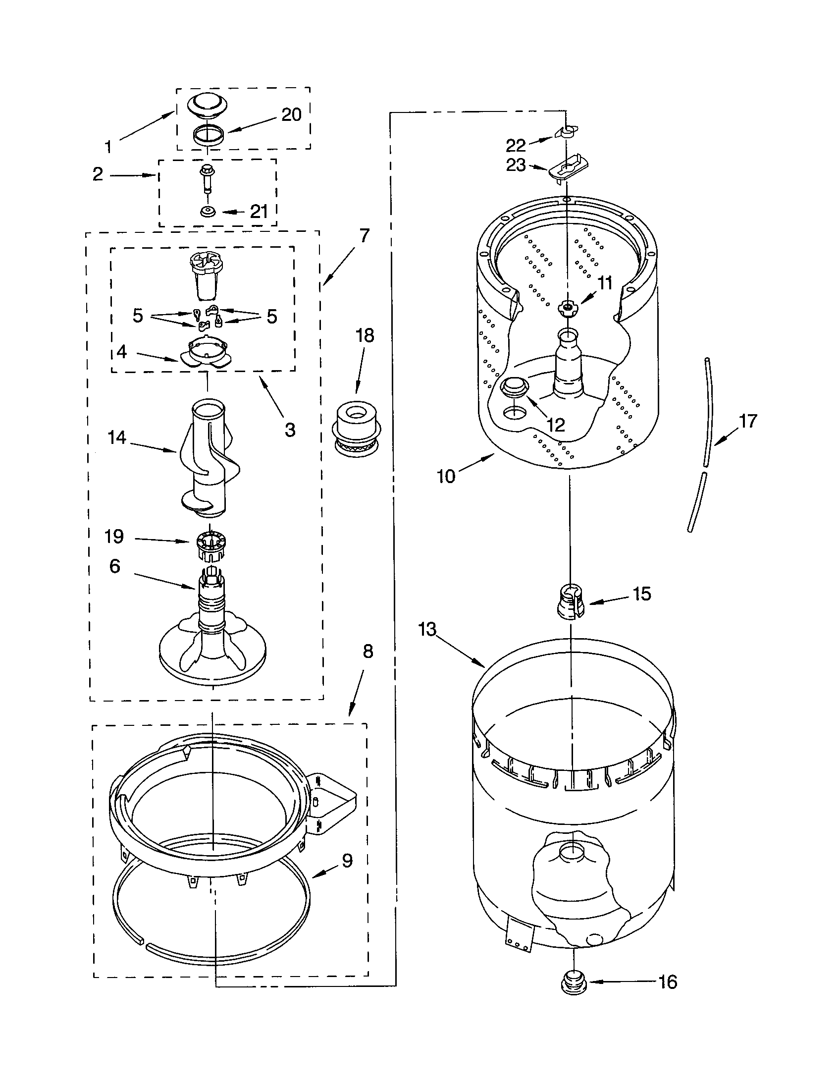 AGITATOR, BASKET AND TUB