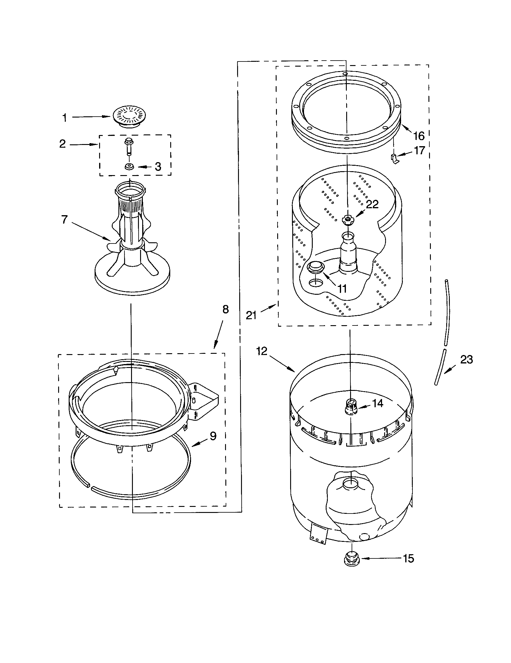 AGITATOR, BASKET AND TUB