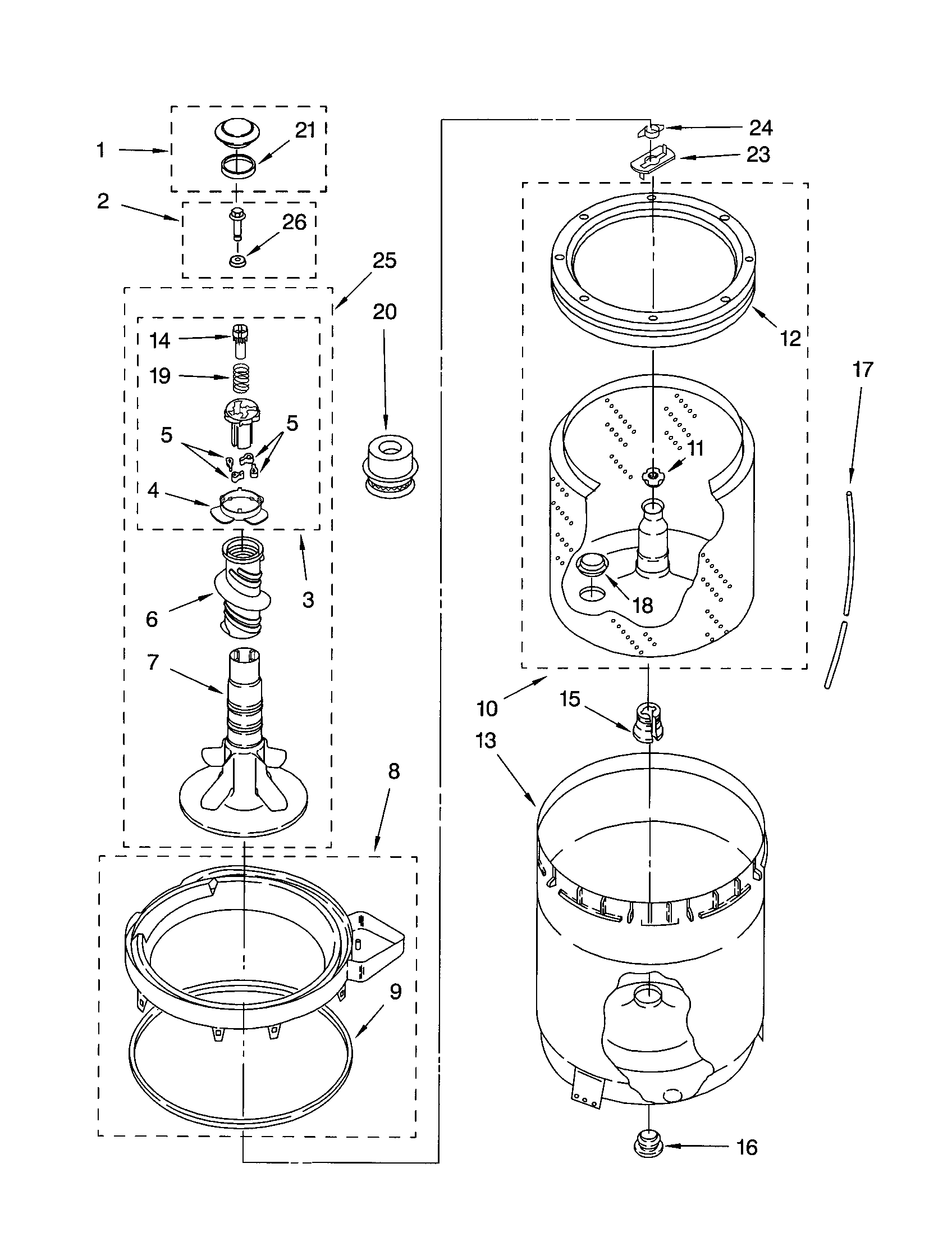 Agiator, basket and tub