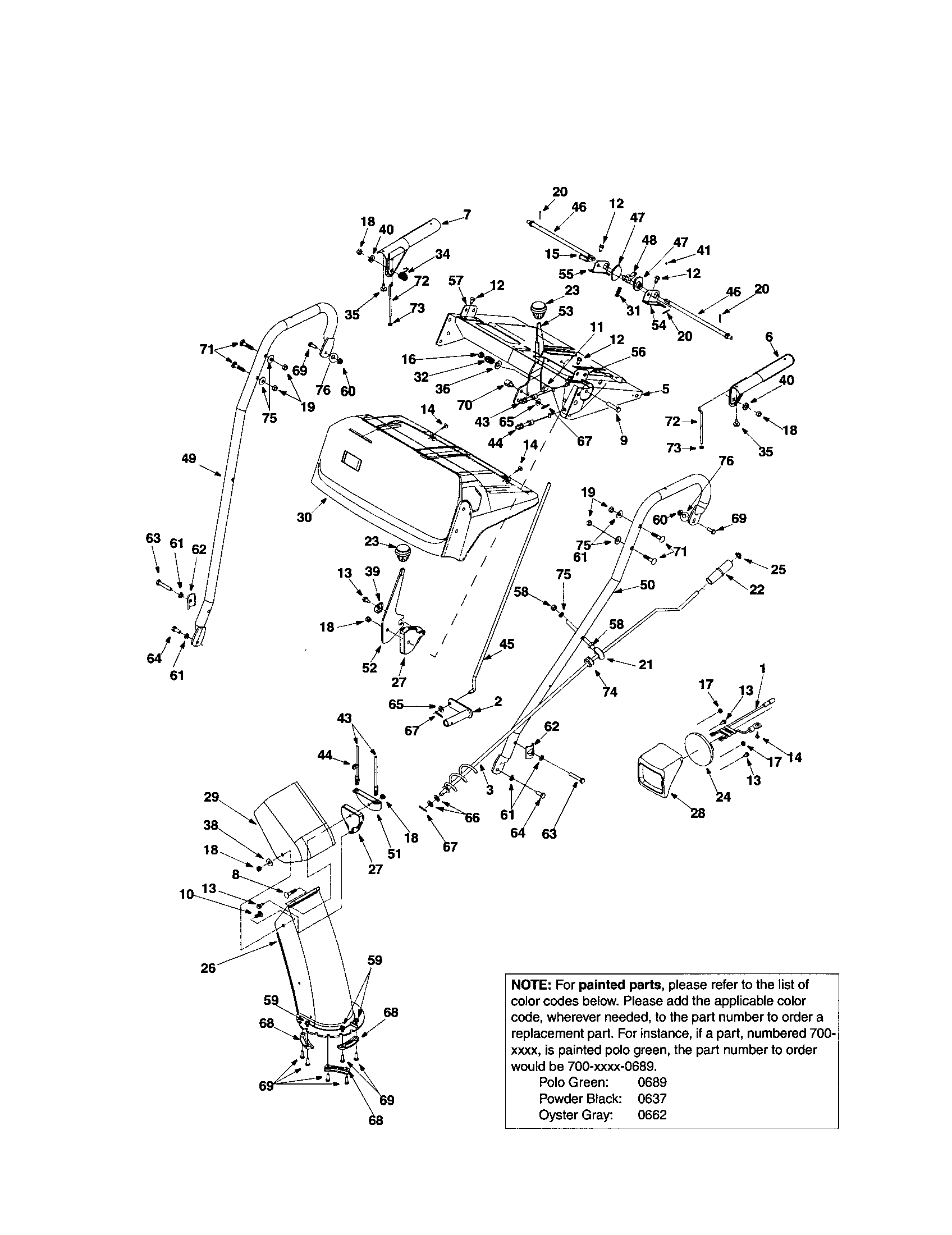 Handle/chute/cable bracket