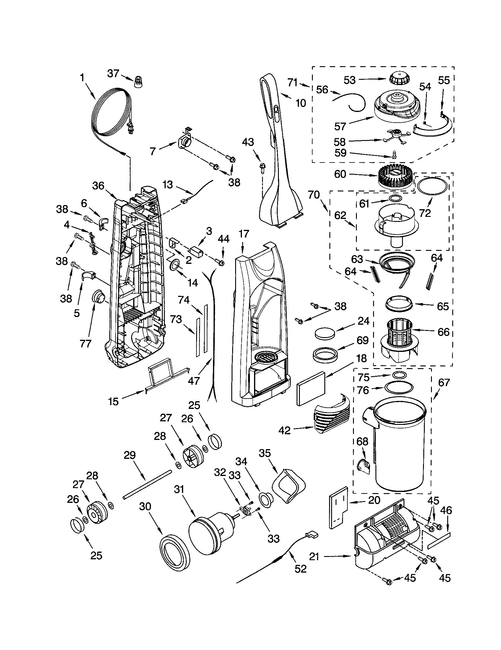 Dust compartment and motor