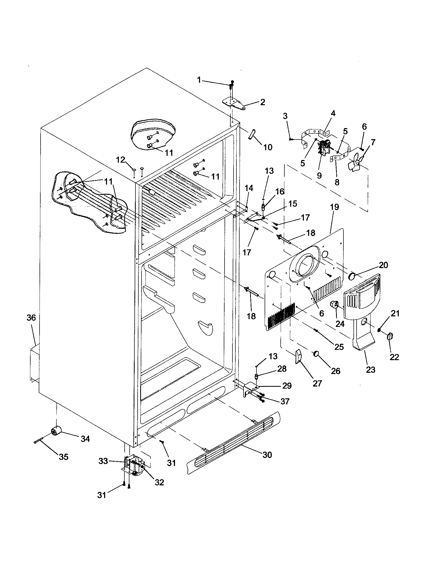 Cabinet/hinges/evap fan/rollers
