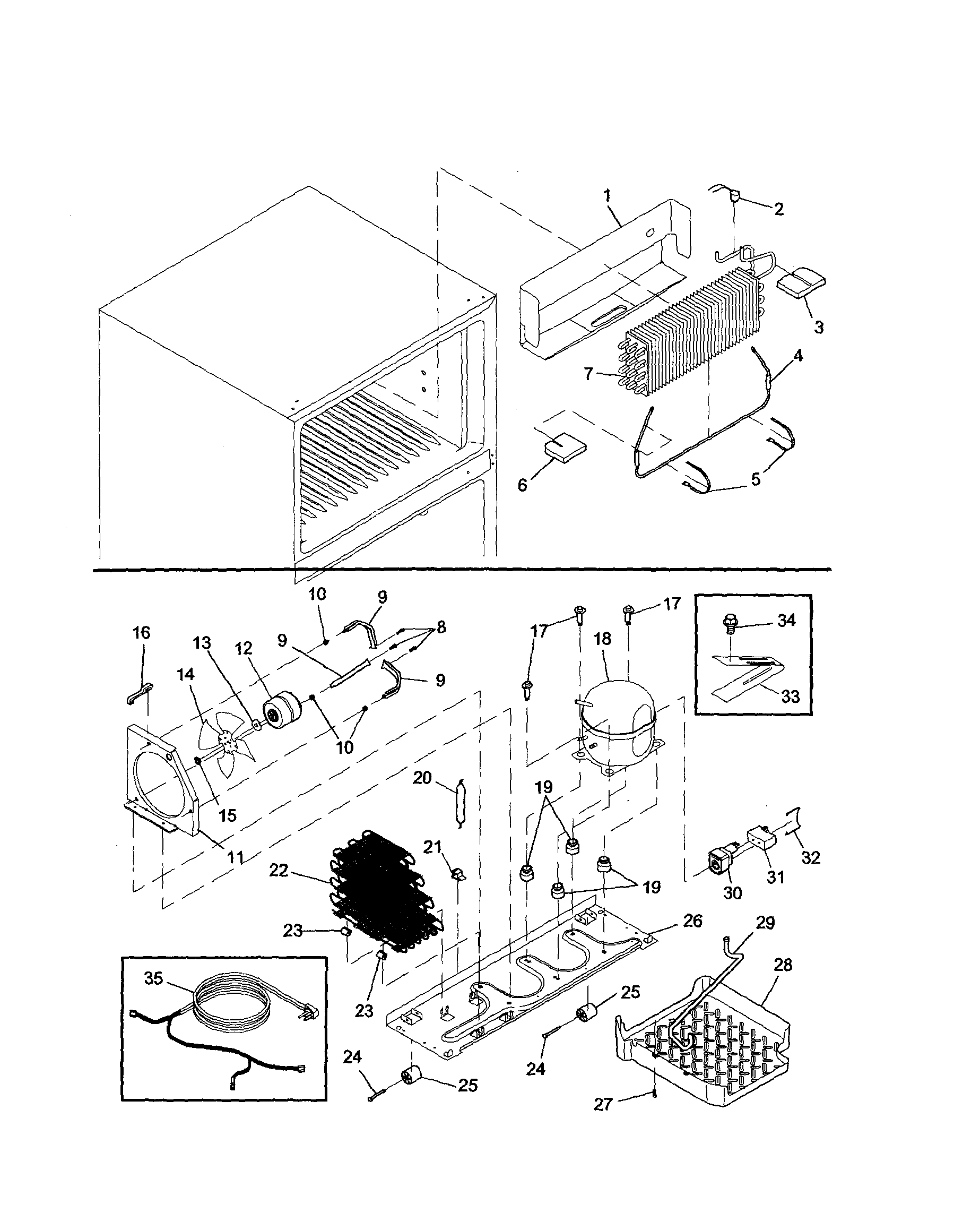 Evaporator/machine compartment