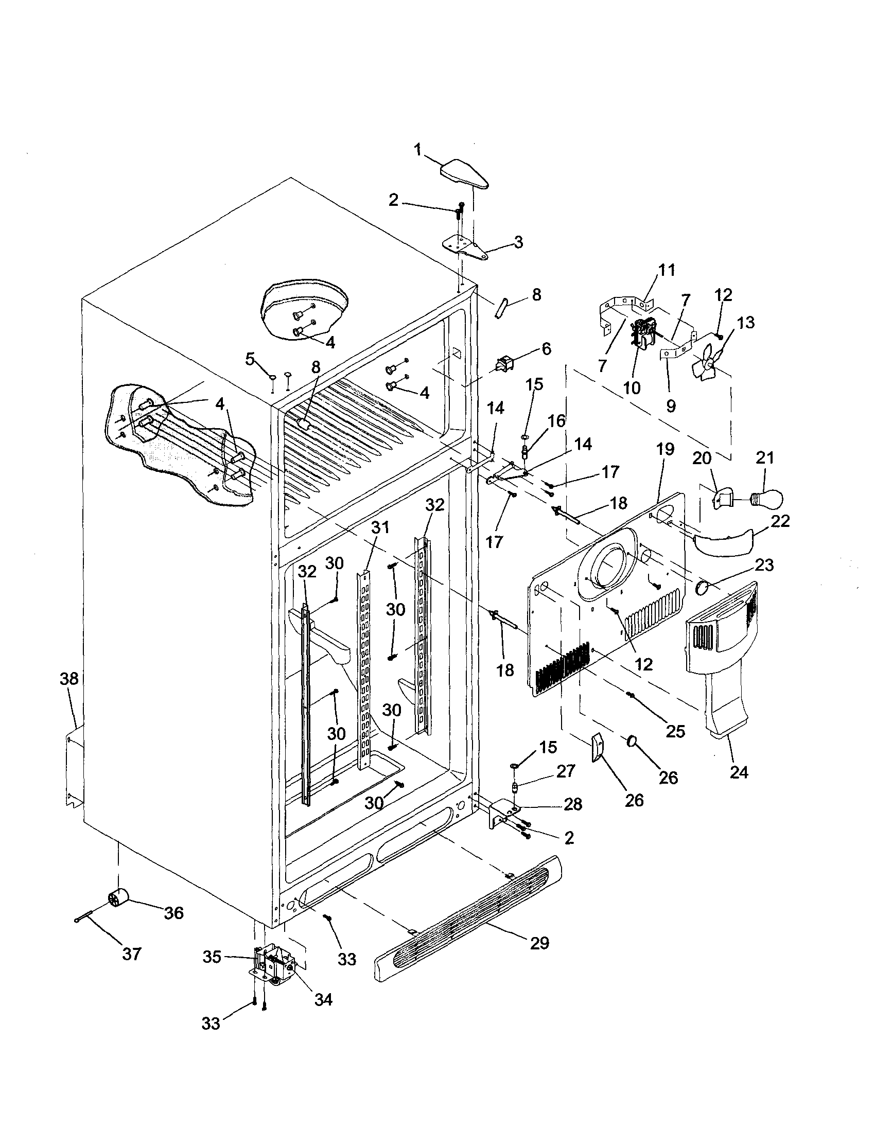 Cabinet/hinges/evap fan/rollers