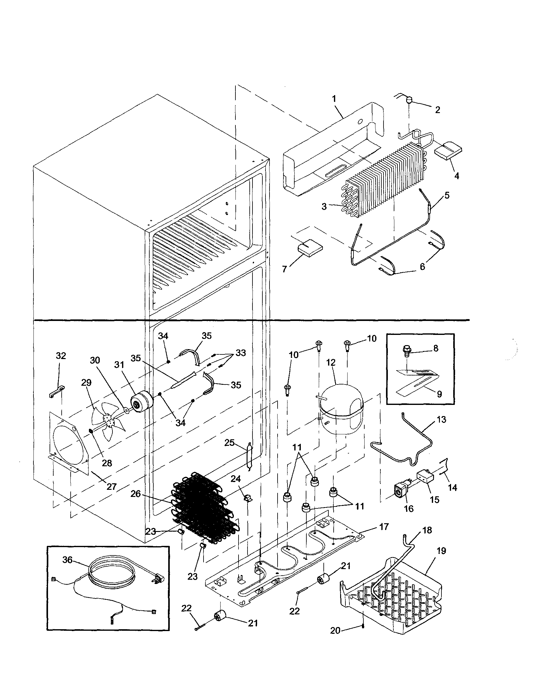 Evaporator/machine compartment