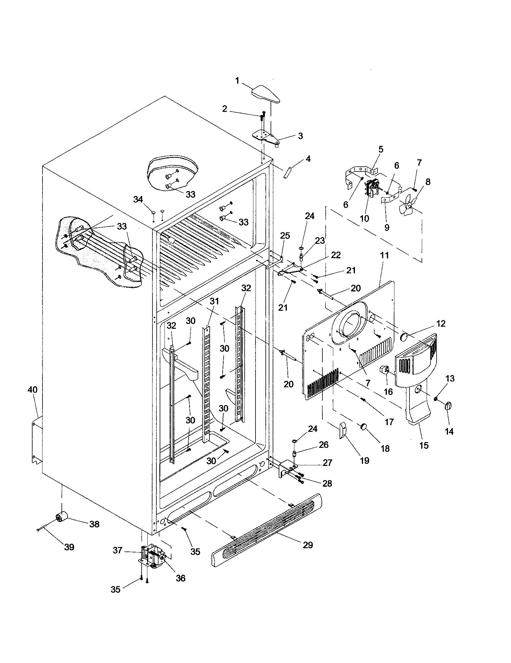 Cabinet/hinges/evap fan/rollers