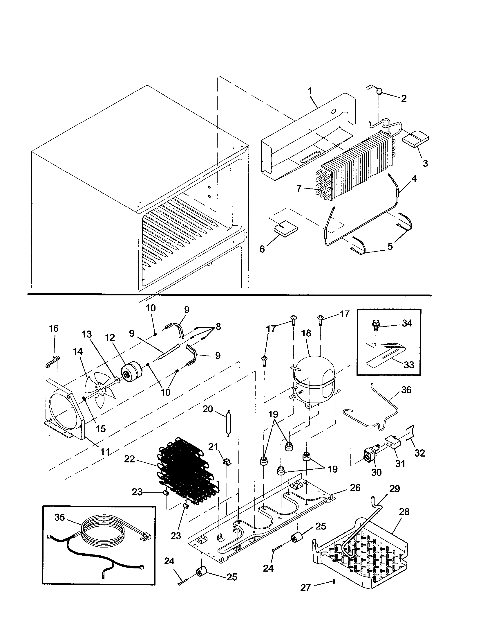 Evaporator/machine compartment