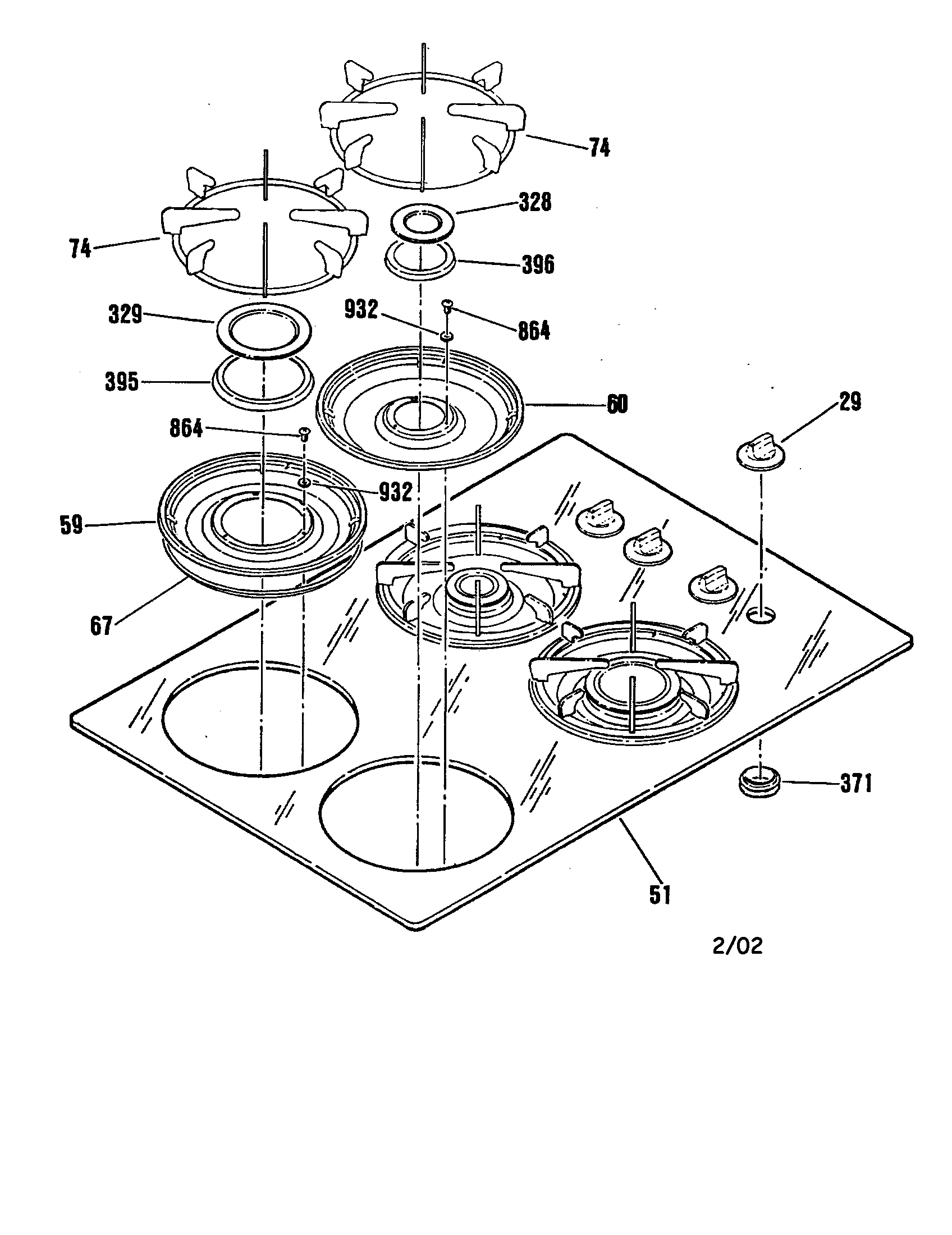 Glass maint top/burner box