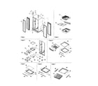Amana ARS2667BS-PARS2667BS0 hinges and refrigerator shelving diagram