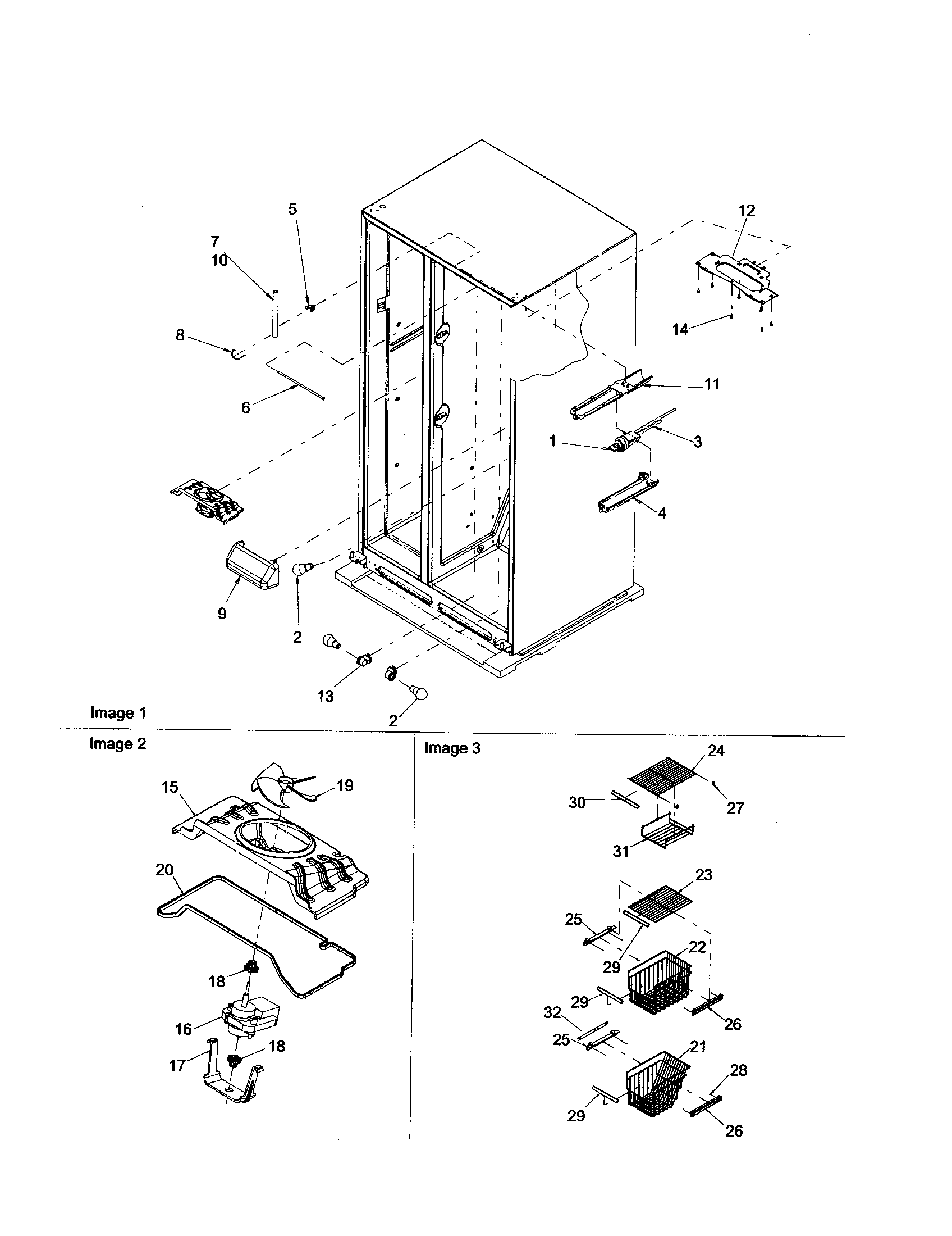 Freezer shelving/evap. fan motor