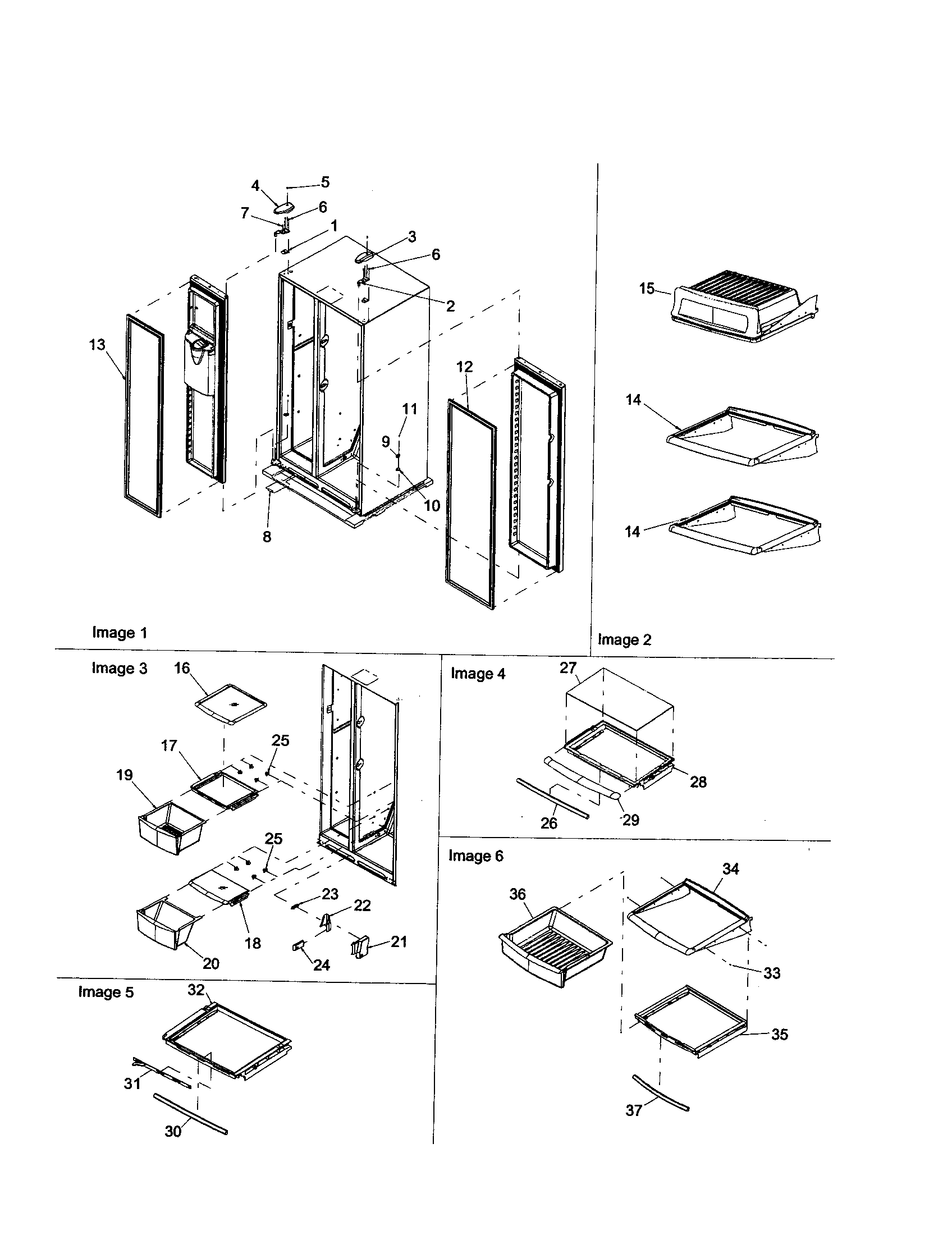 Hinges/refrigerator shelving