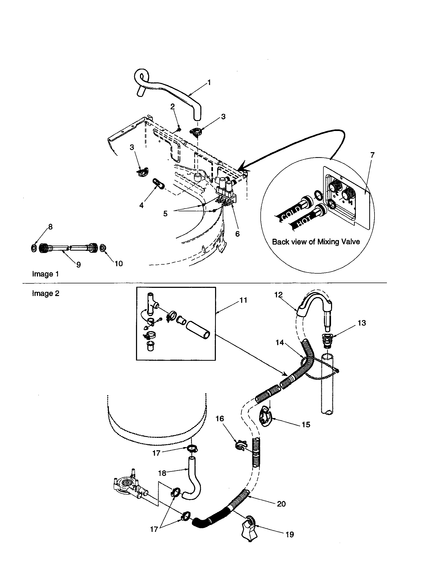 Mixing valve and hoses