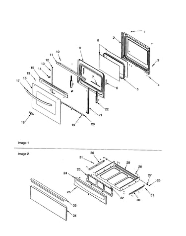 Oven door and storage drawer