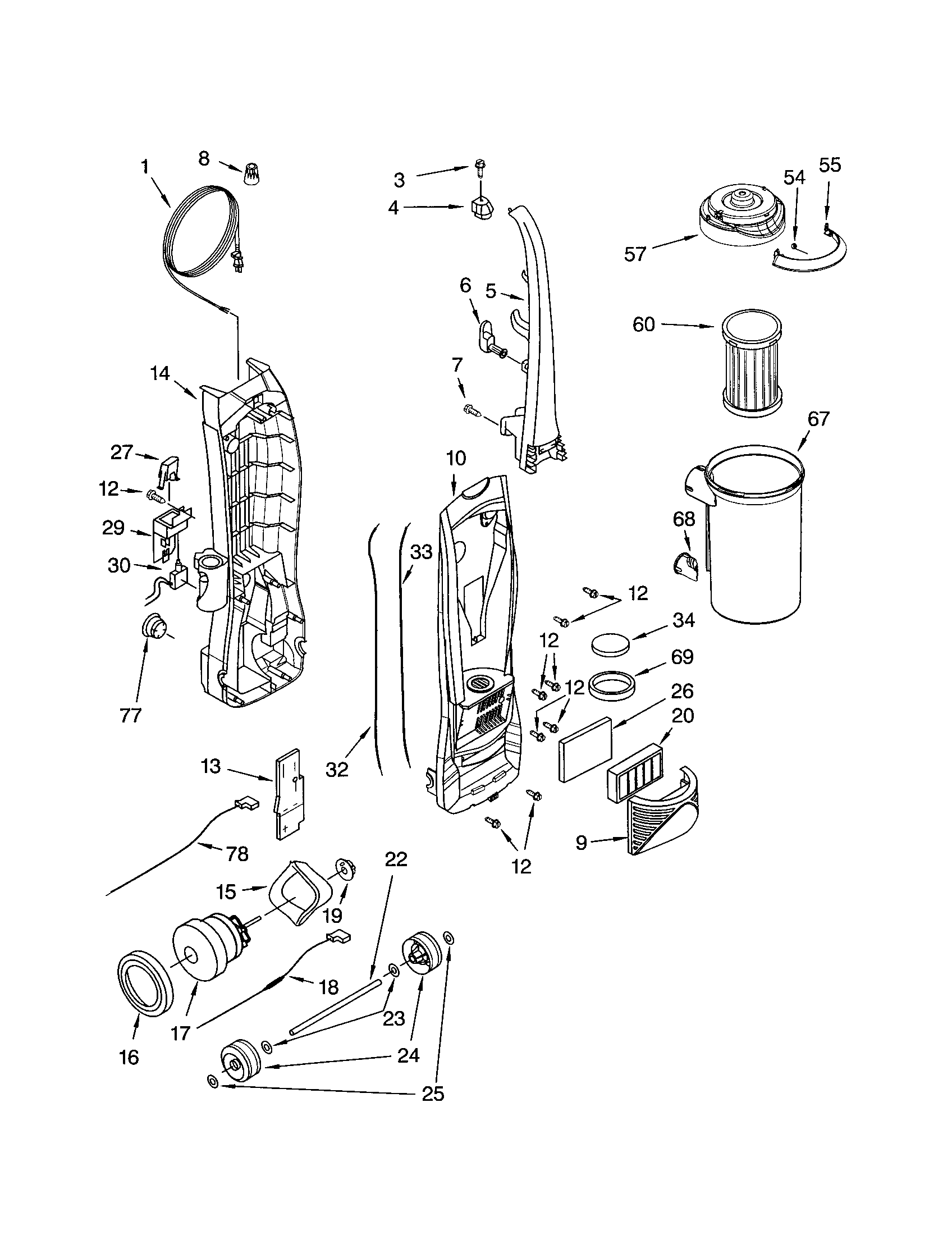 DUST COMPARTMENT AND MOTOR