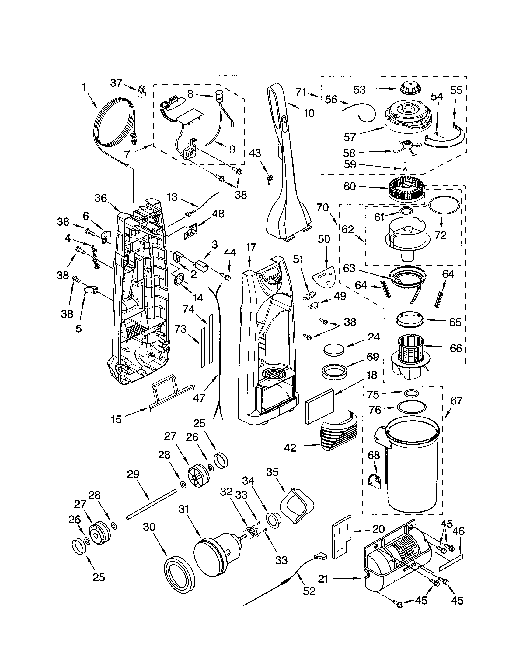 Dust compartment and motor