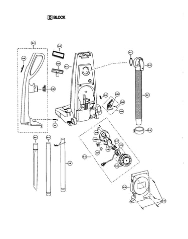 Handle/dust compartment/cord reel