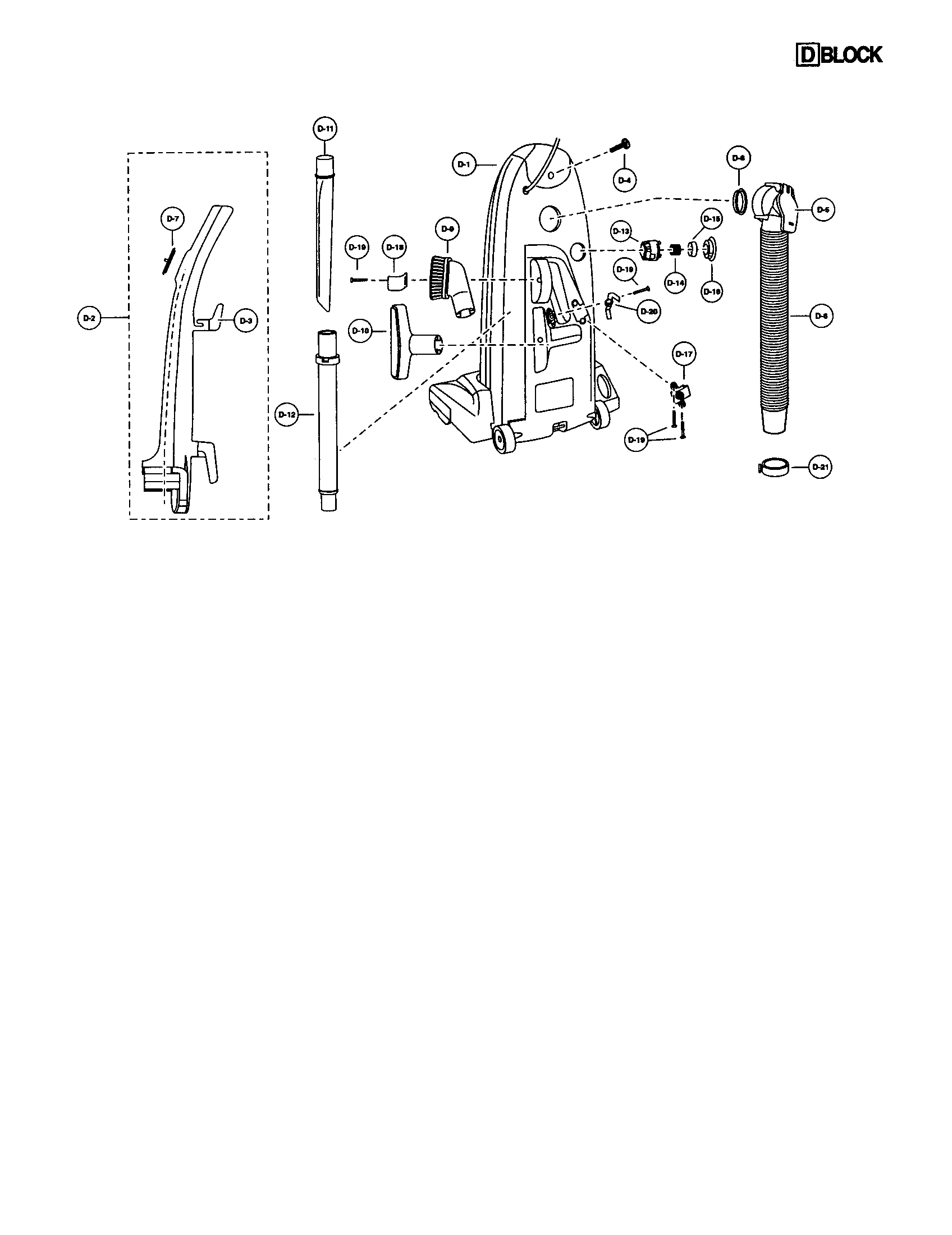 Handle/rear dust compartment