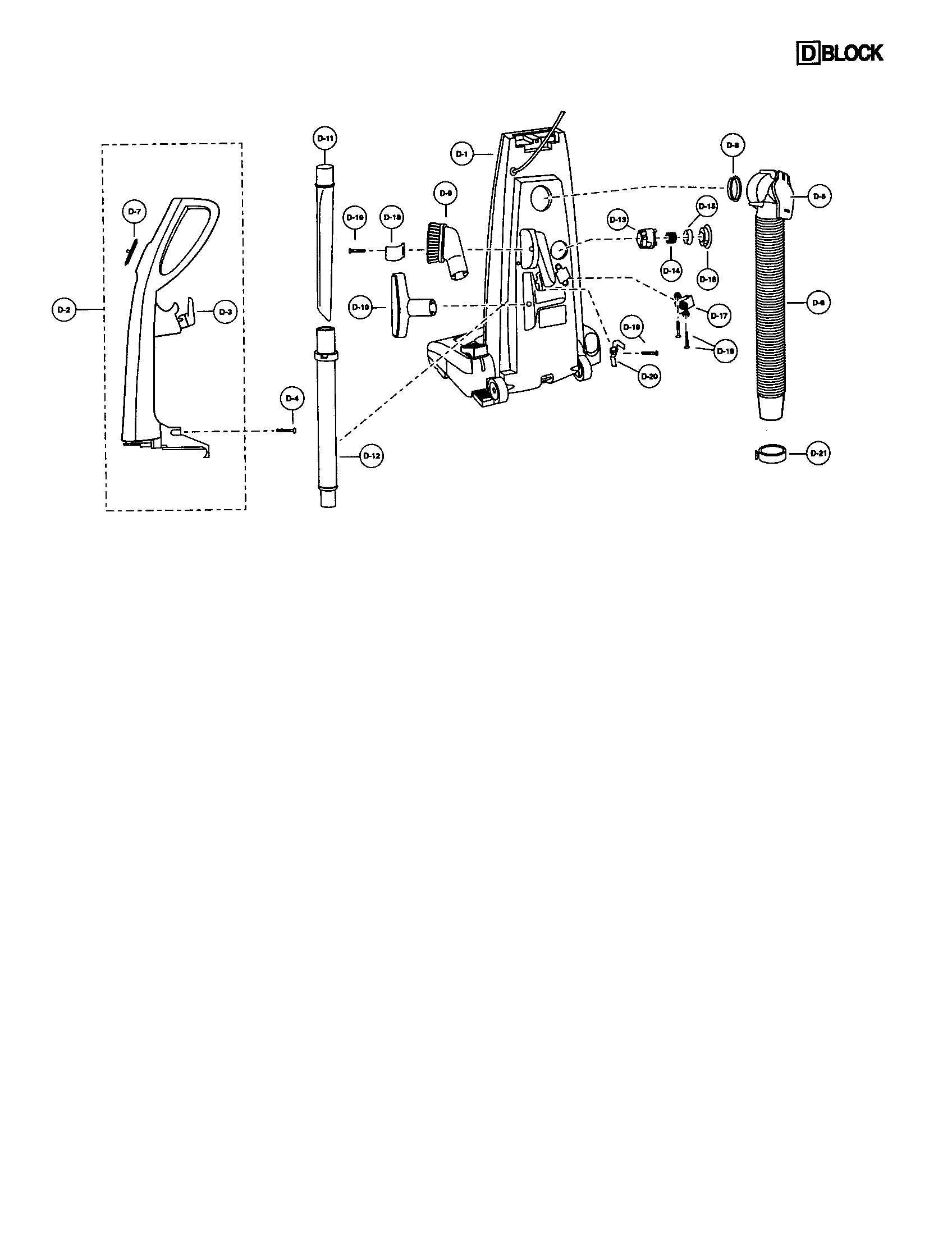 Handle/rear dust compartment