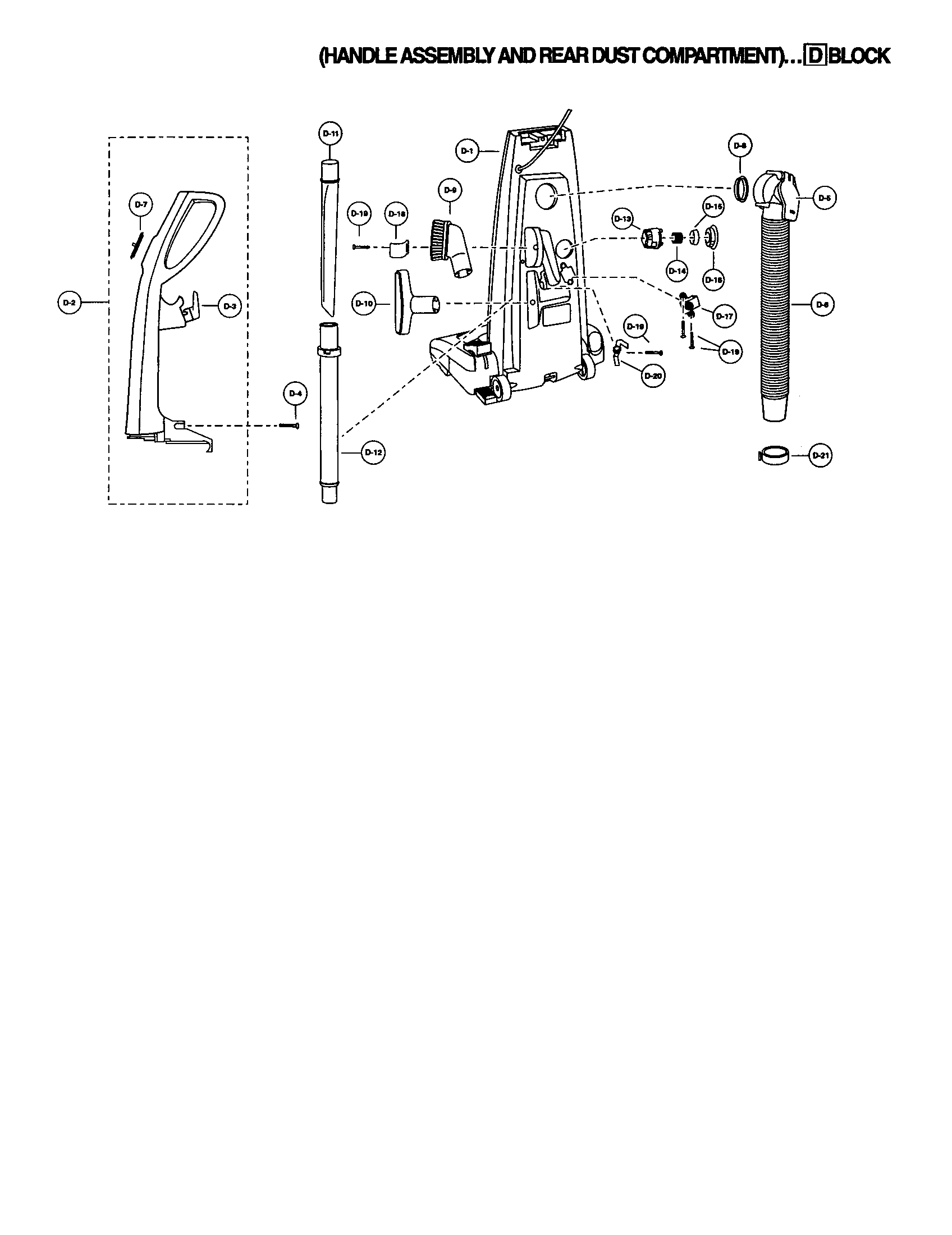 Handle/rear dust compartment