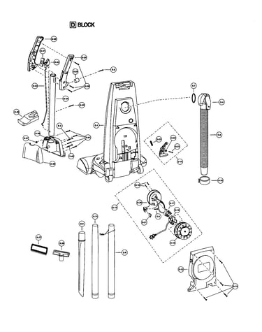Handle/rear dust compartment/reel