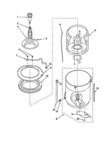 Agitator, basket and tub