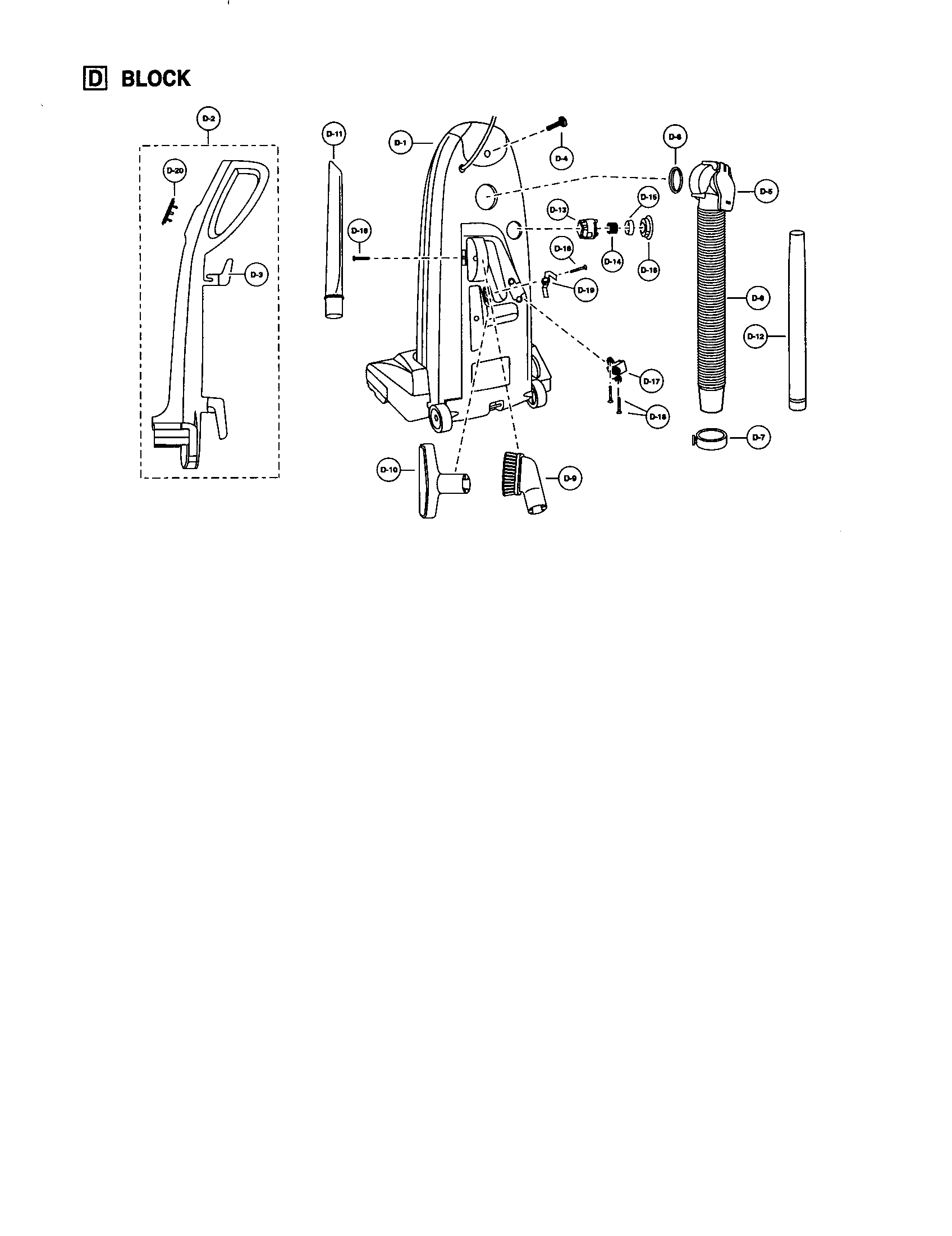 Handle/rear dust compartment