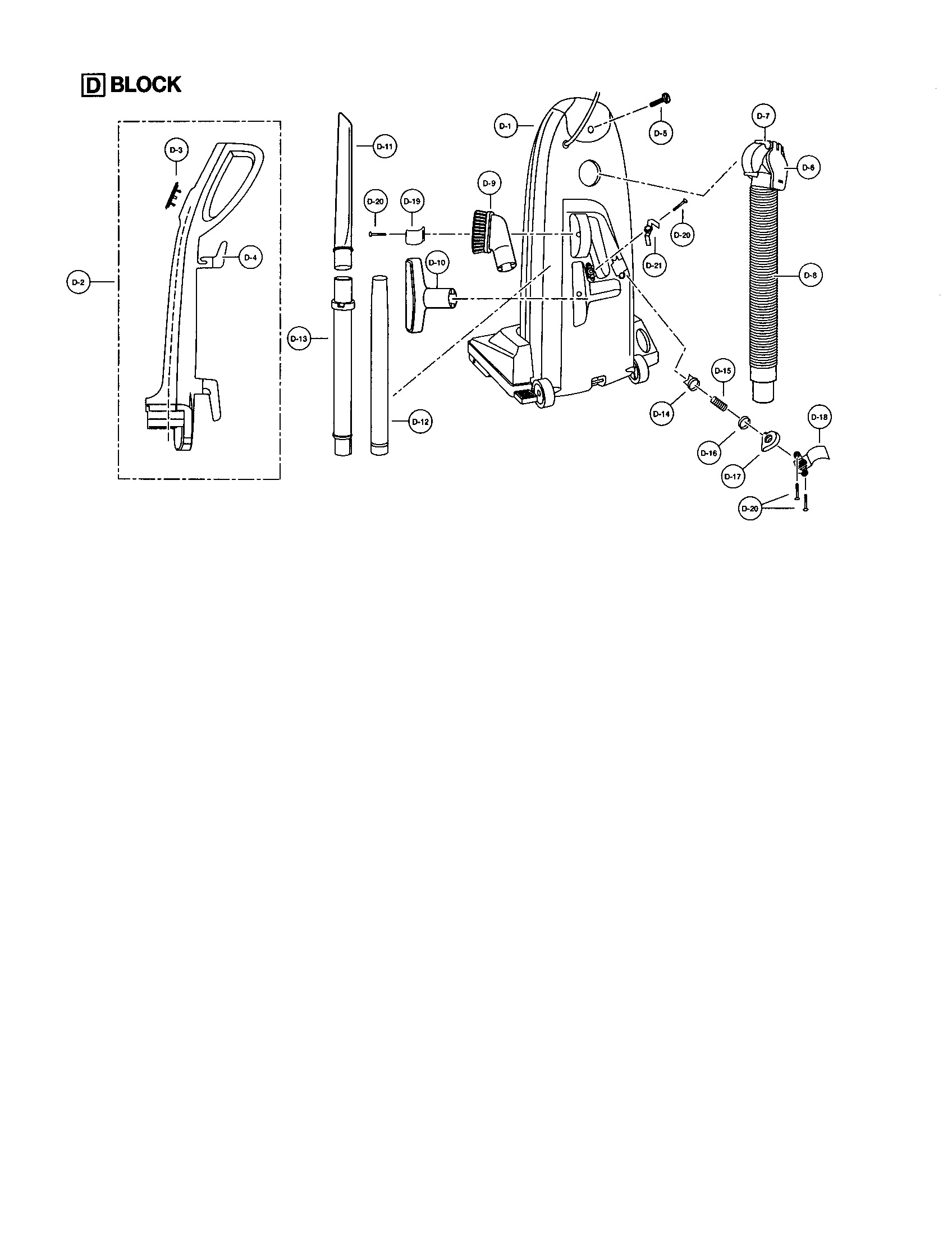 Handle/rear dust compartment