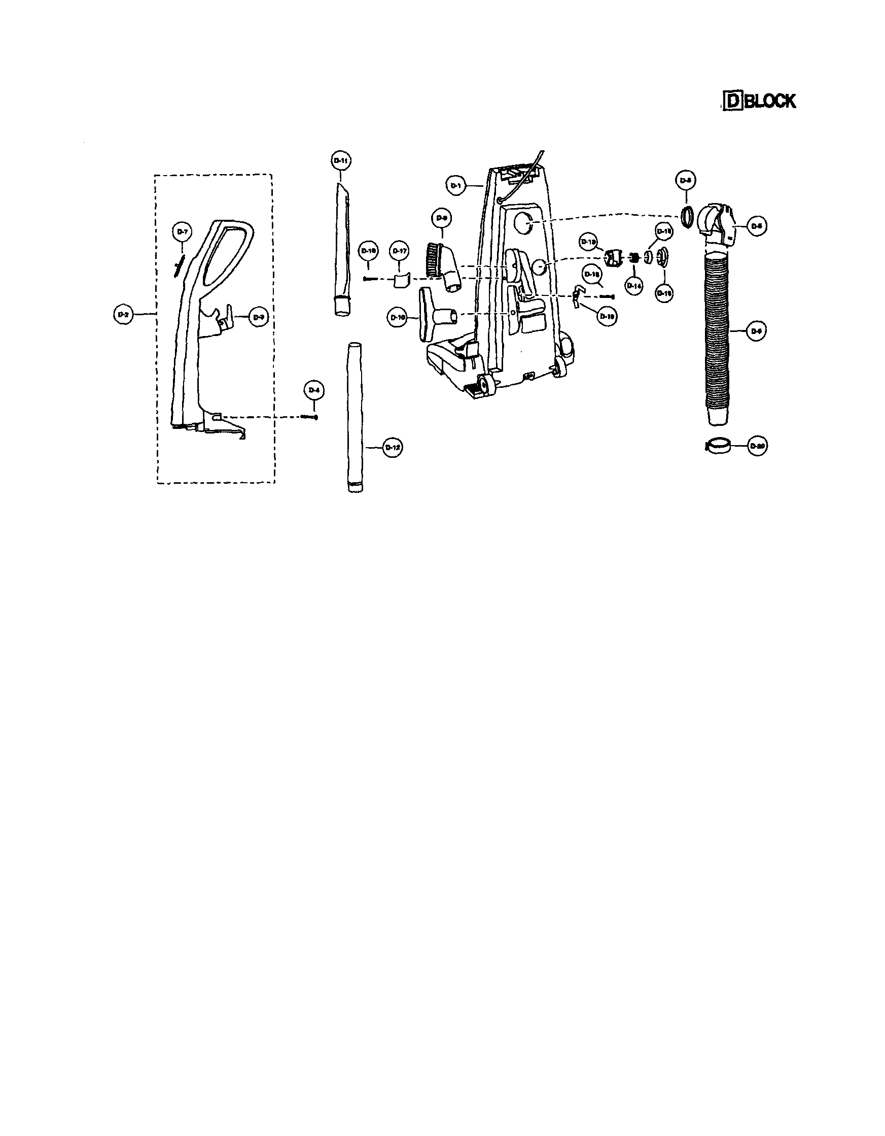 Handle/rear dust compartment