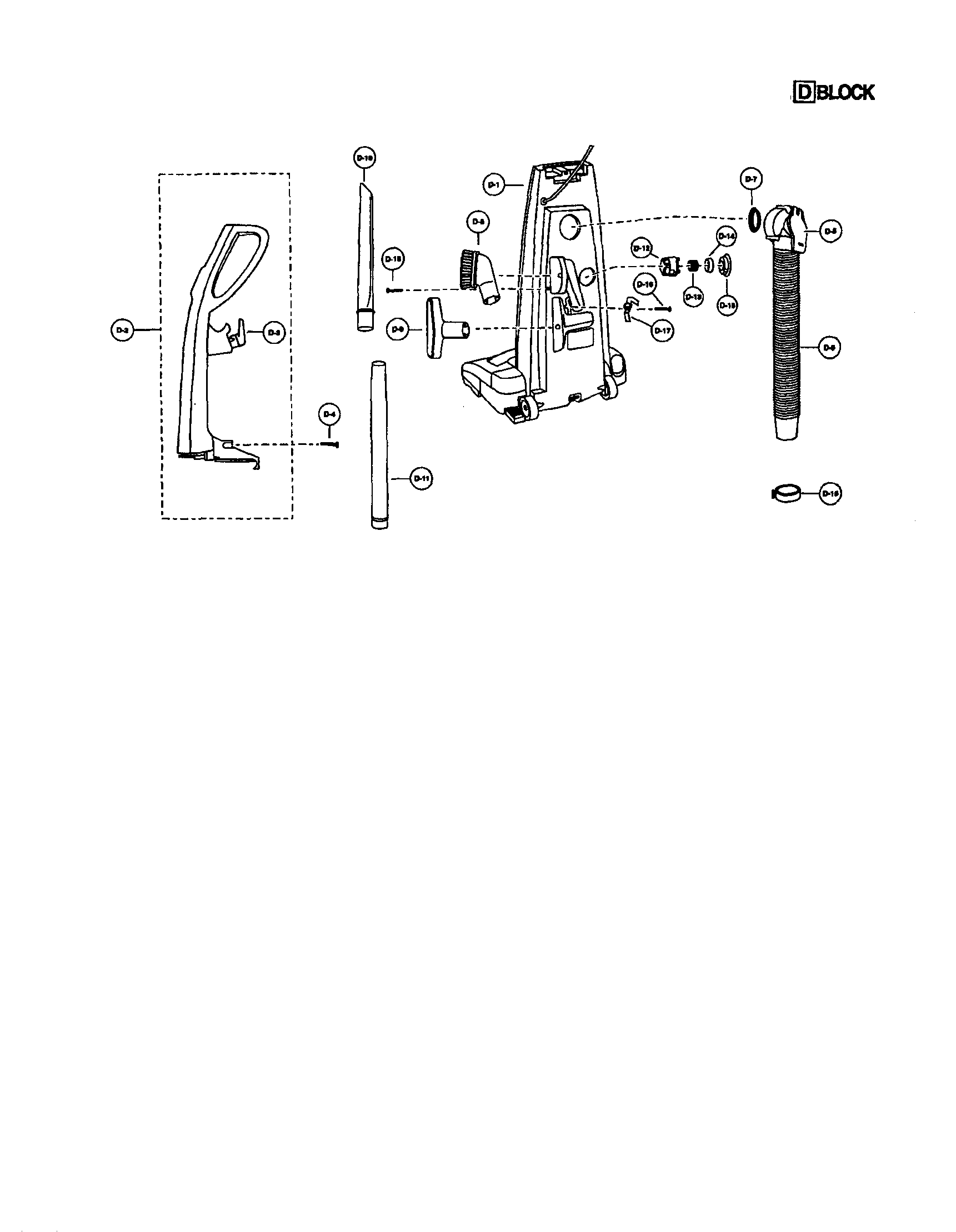 Handle/rear dust compartment