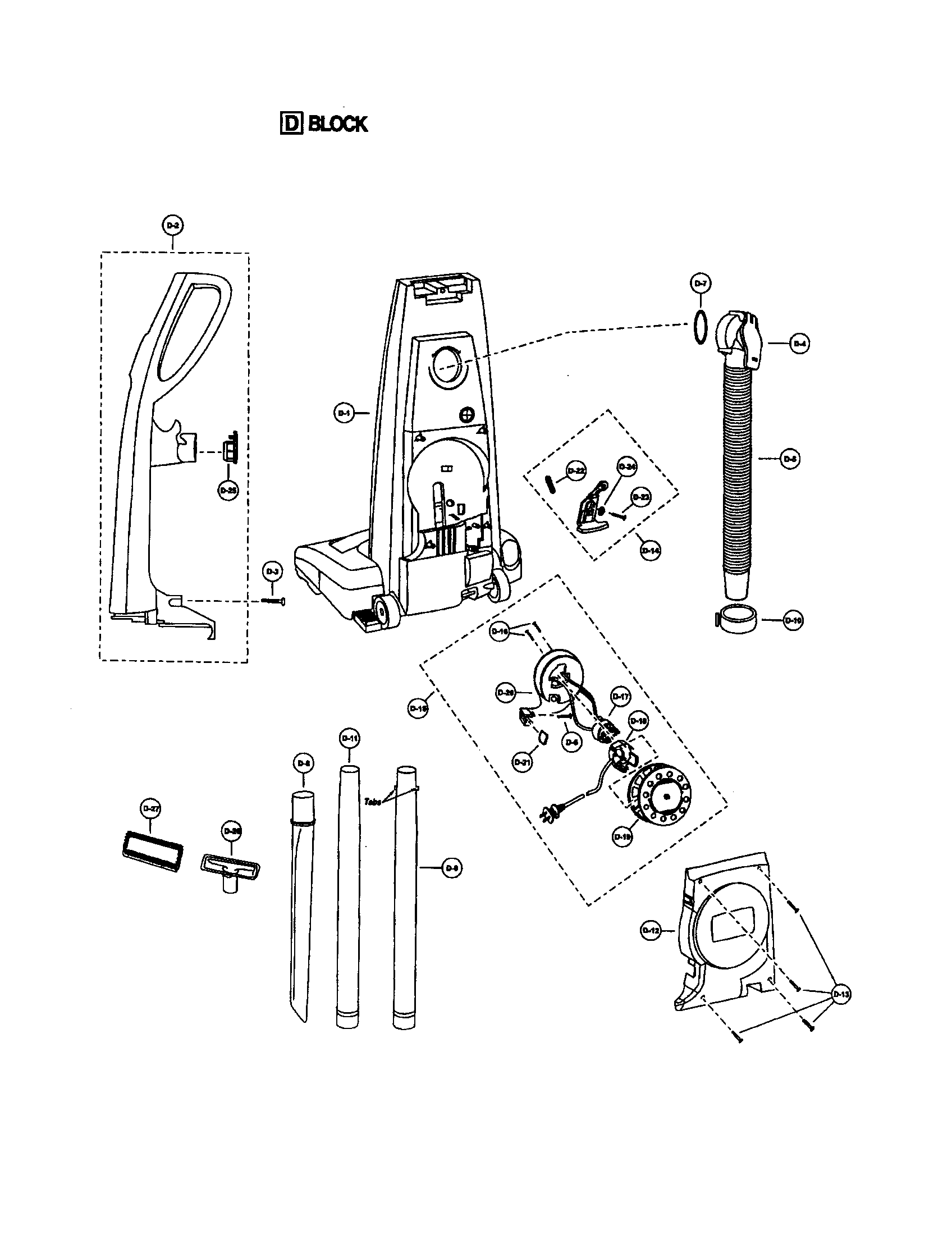 Handle/rear dust compartment/reel