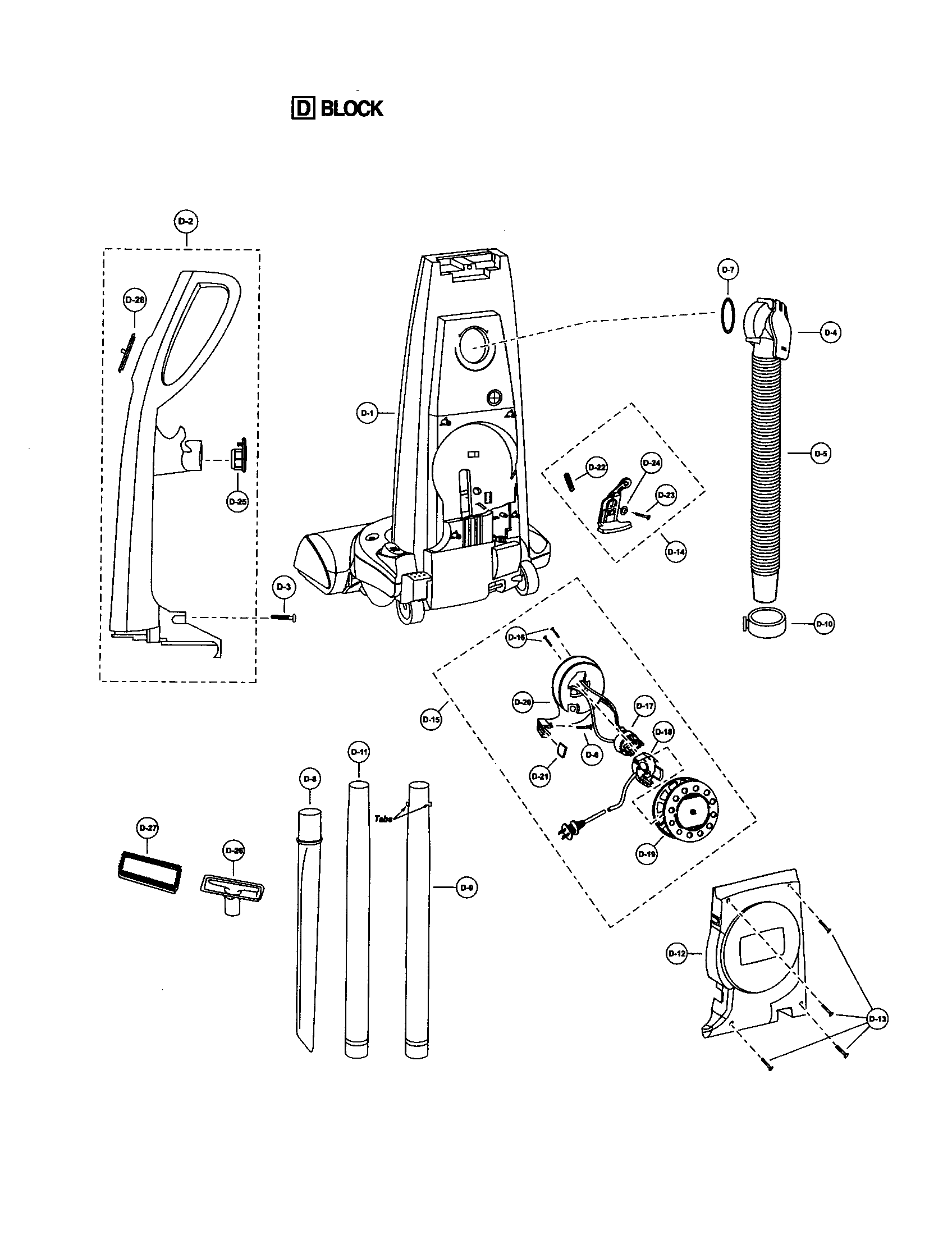 Handle/rear dust compartment/reel