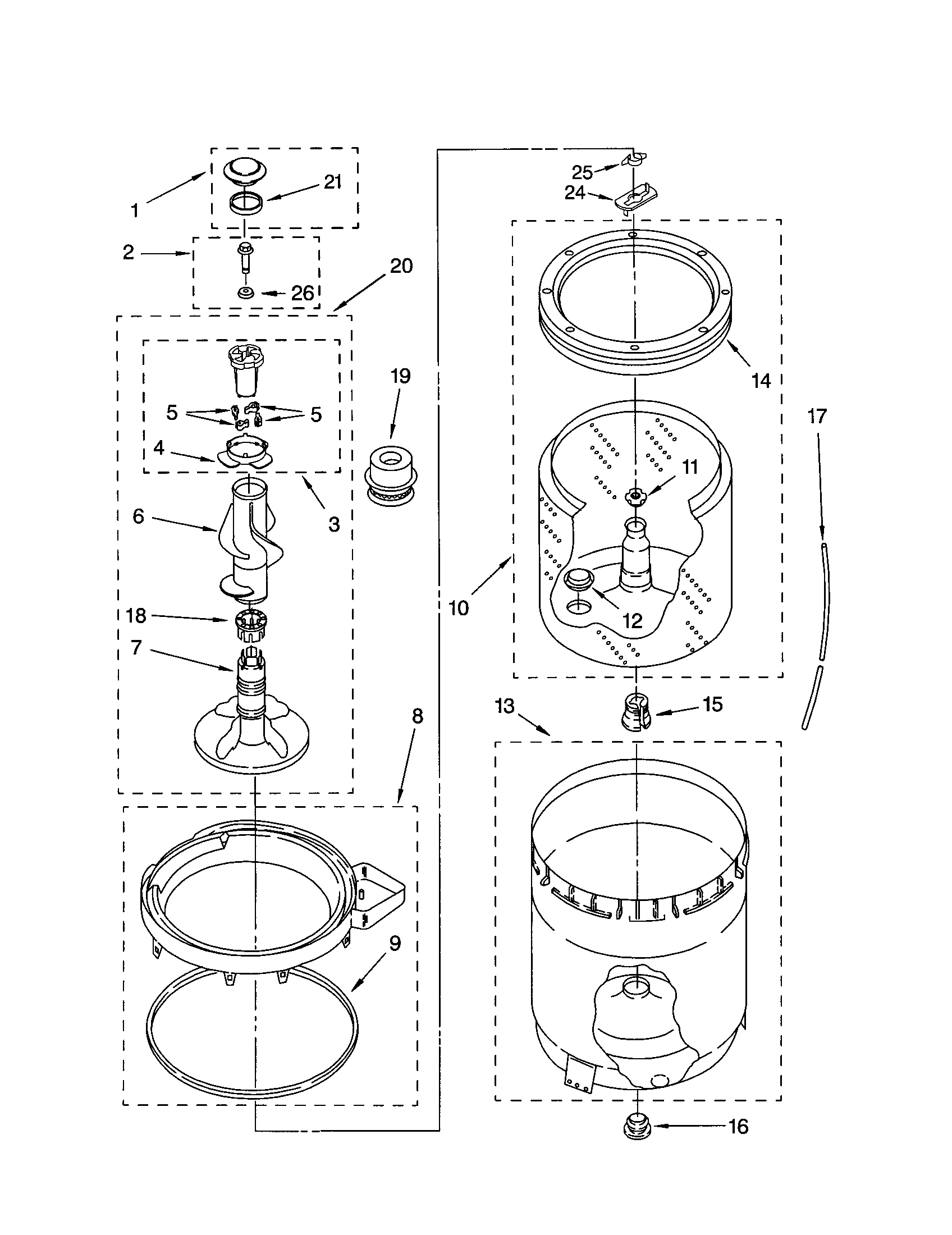 Agitator, basket and tub