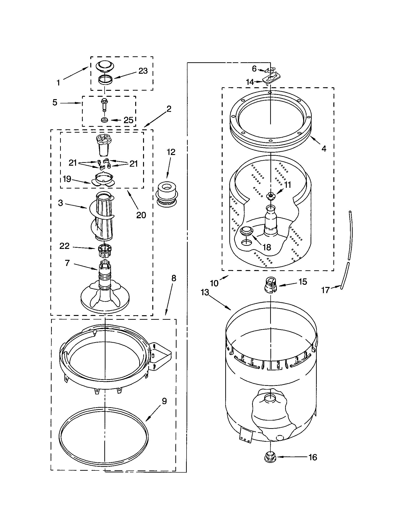 Agitator, basket and tub