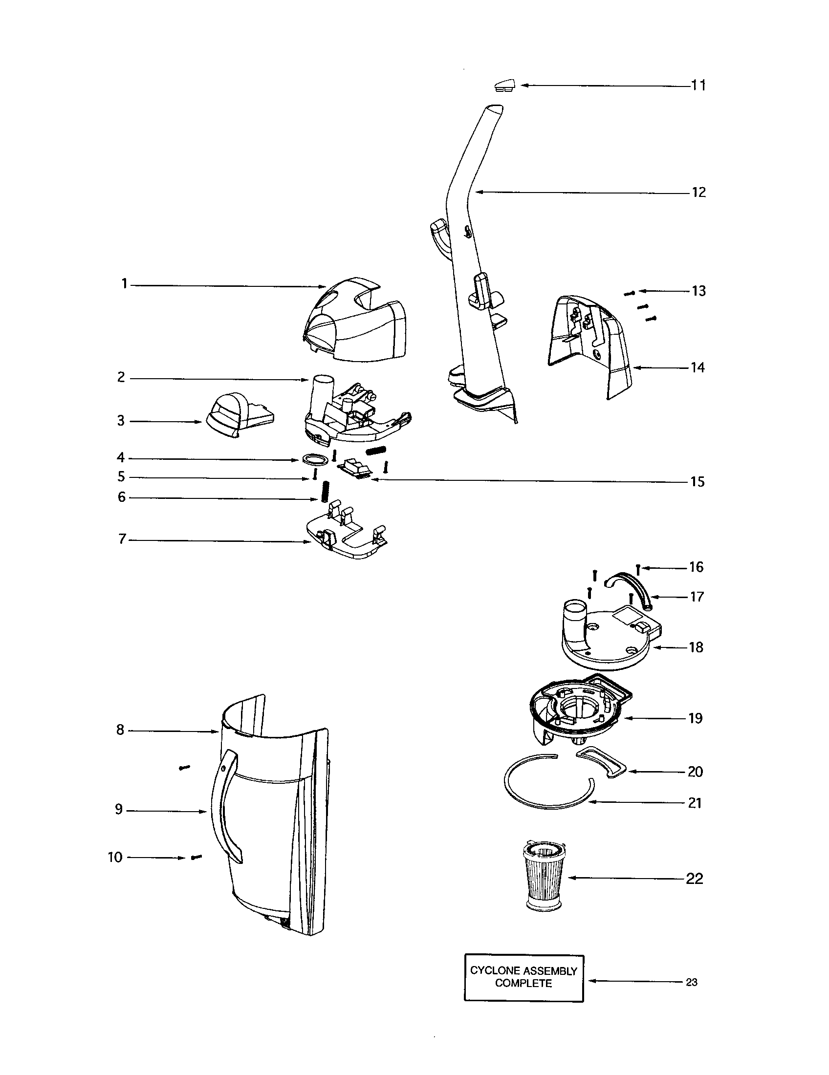 Handle/cyclone assembly