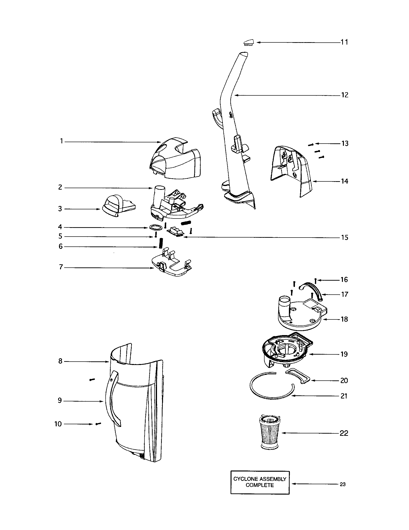 Handle/cyclone assembly