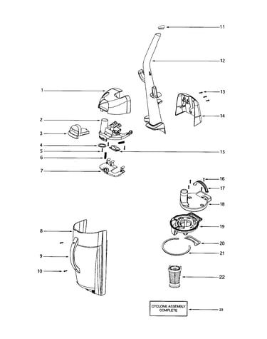Handle/cyclone assembly