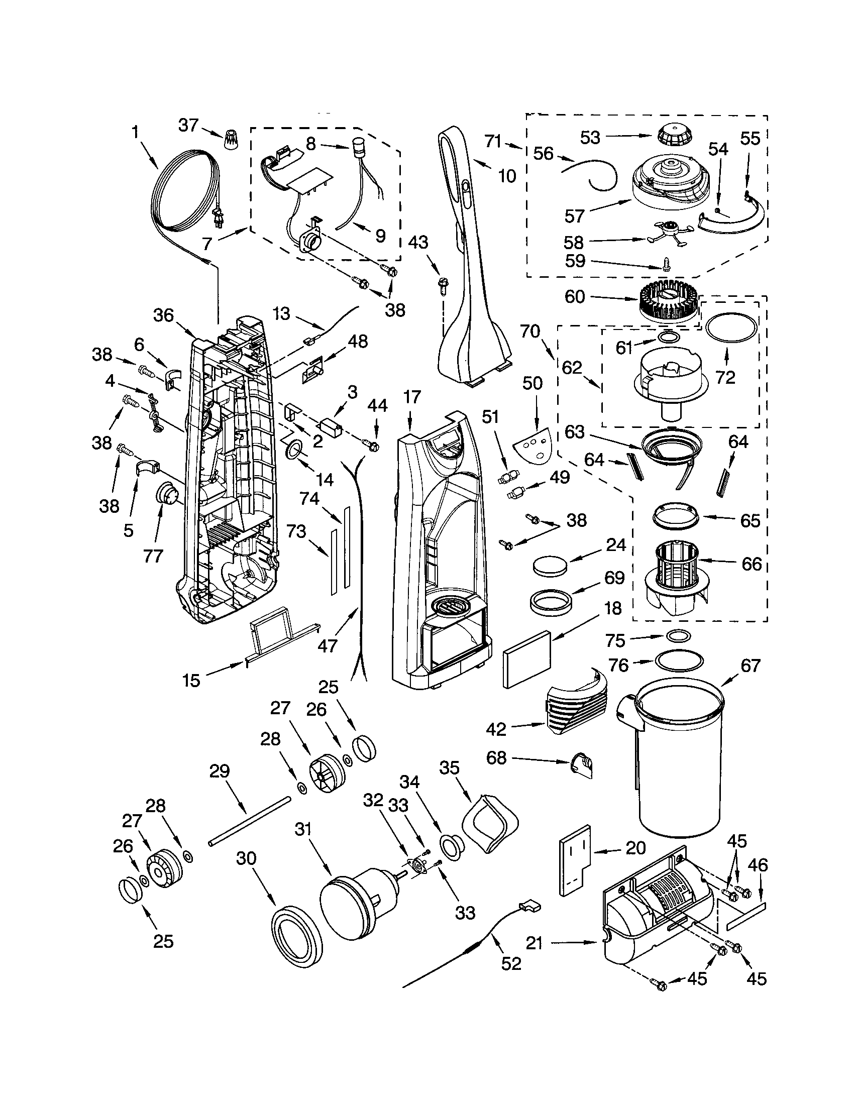 DUST COMPARTMENT AND MOTOR