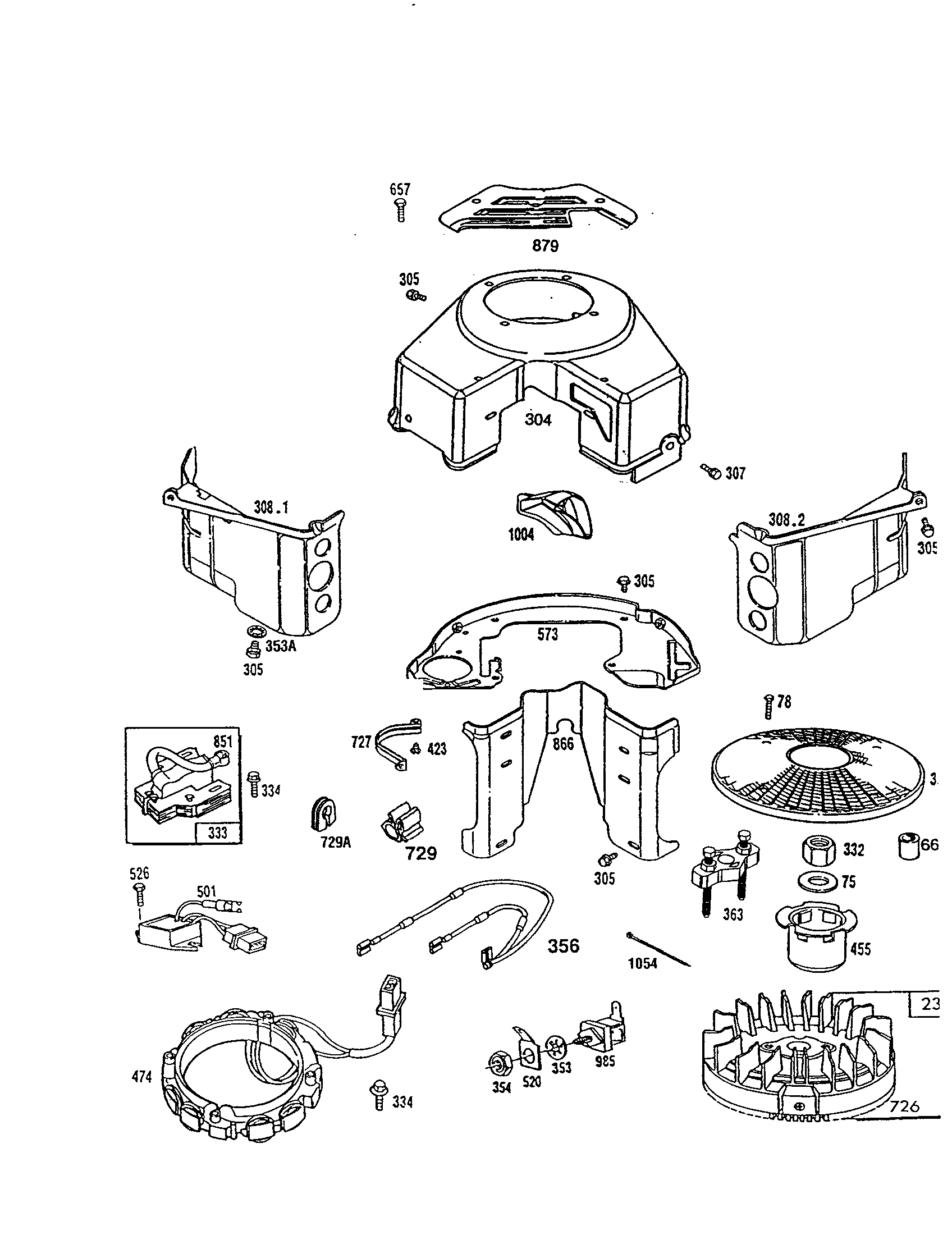 Housing-blower/flywheel