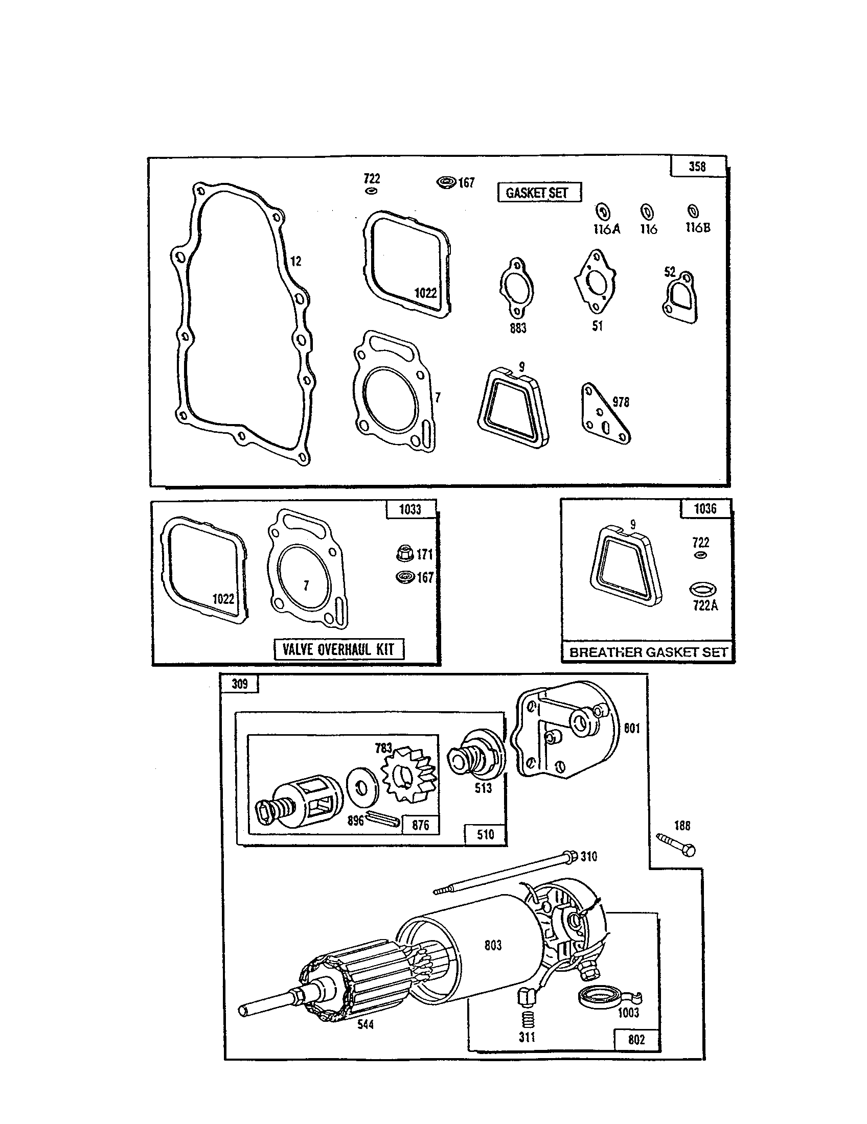 Motor-starter/gasket set