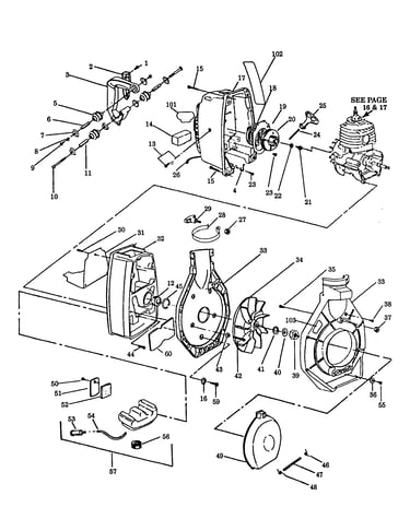 Handle/fan housing/fuel tank