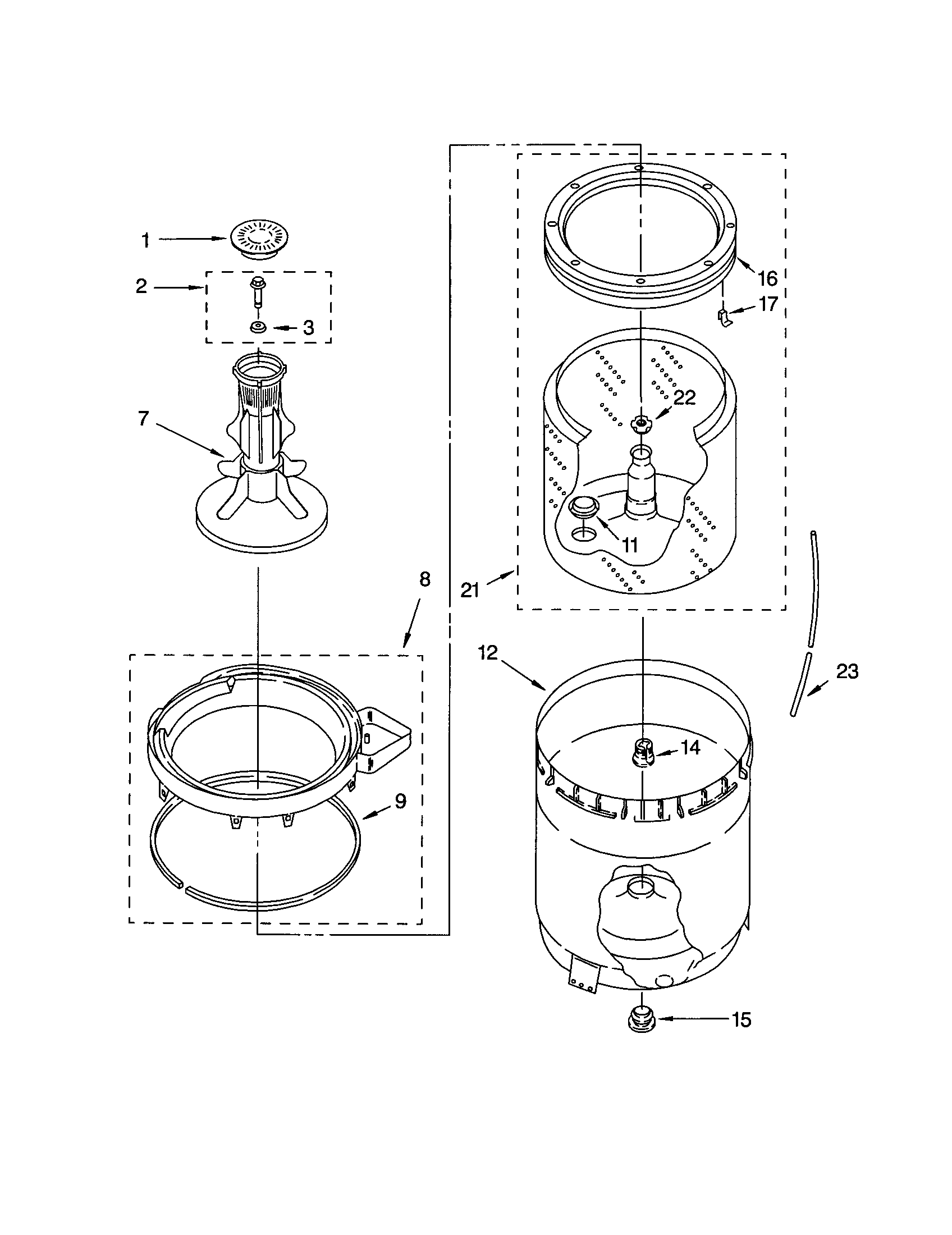 AGITATOR, BASKET AND TUB