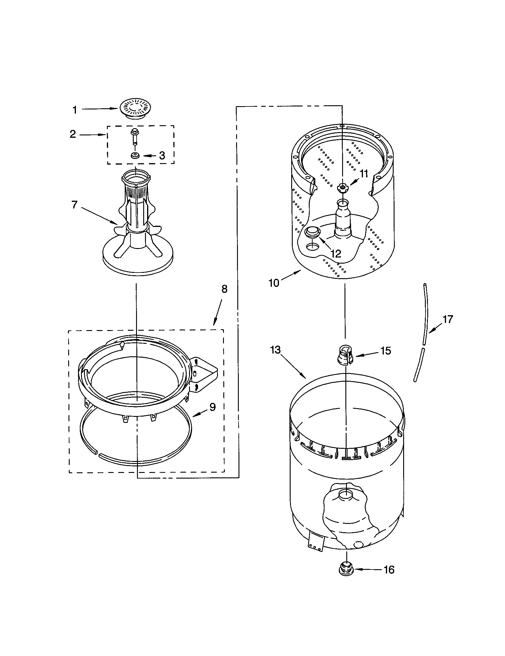 Agitator, basekt and tub