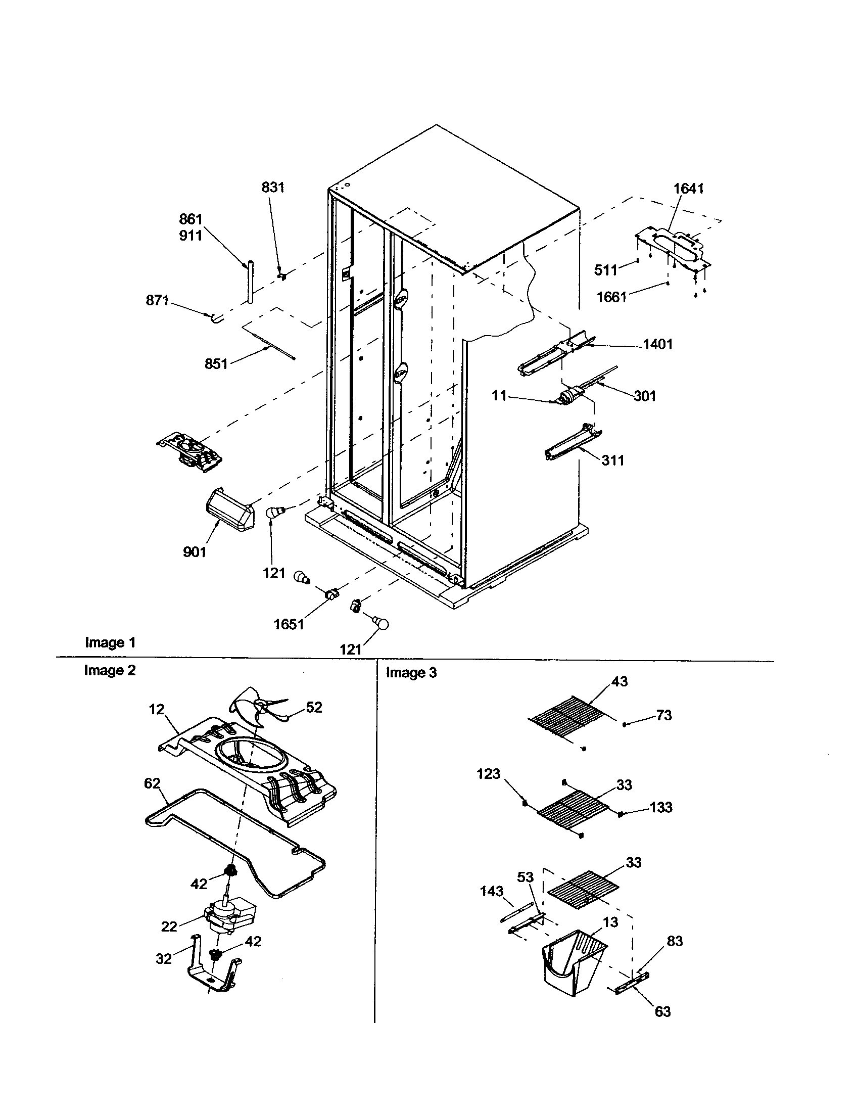 Fz. shelving, filter/evap fan motor