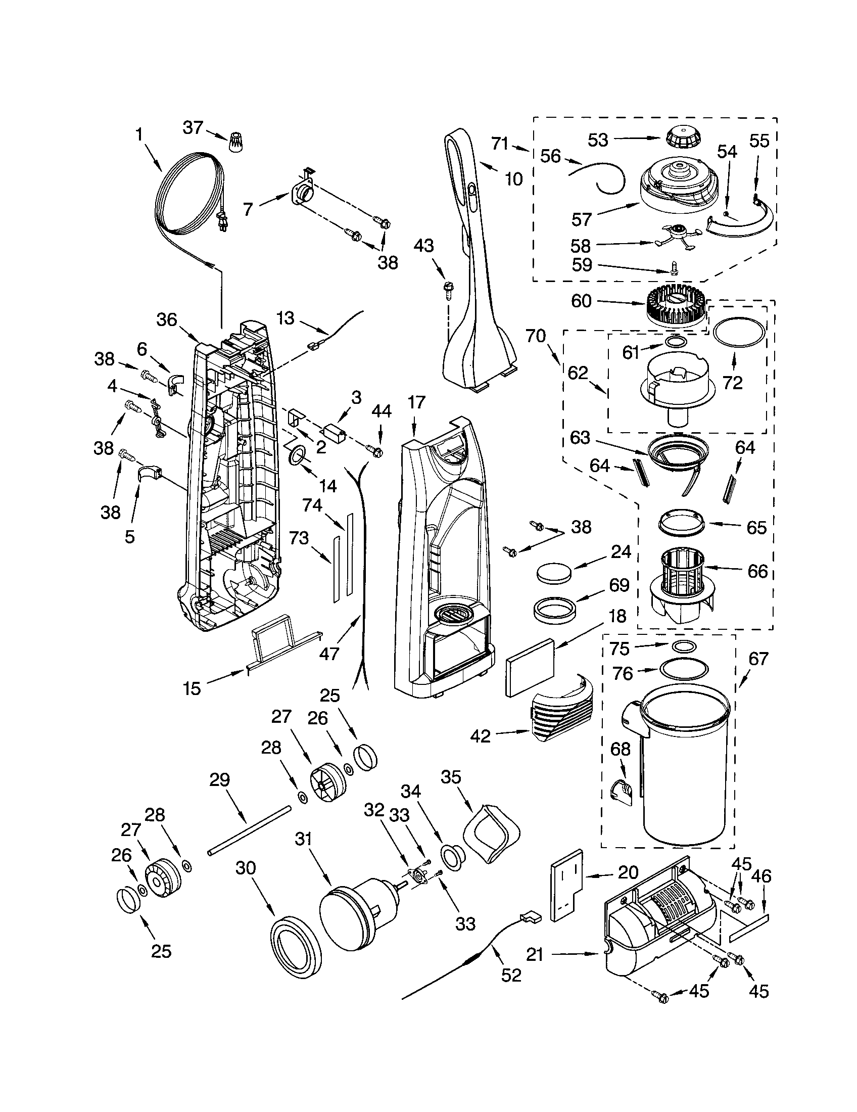 Dust compartment and motor