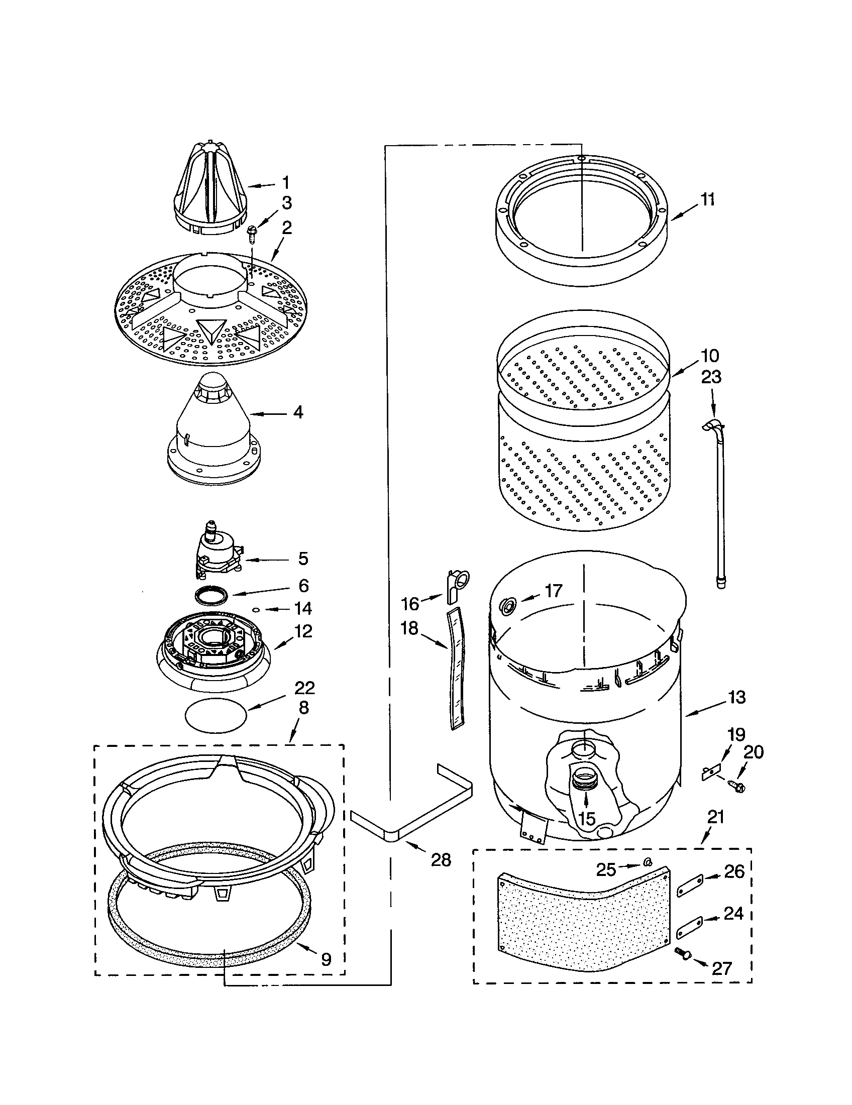 Washplate, basket and tub