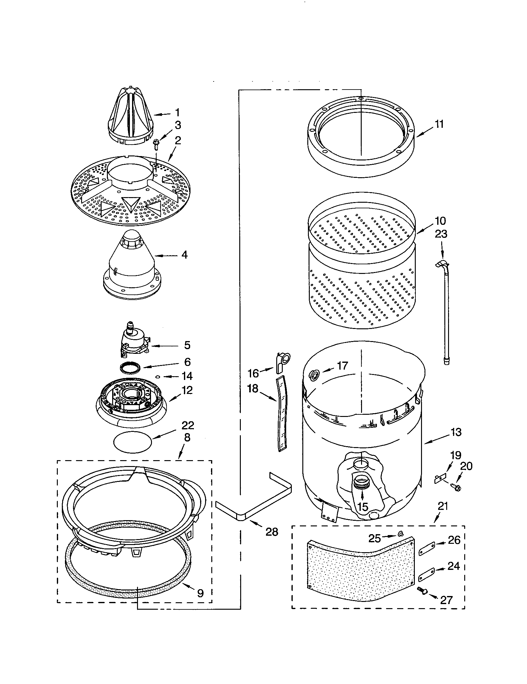 Washplate, basket and tub