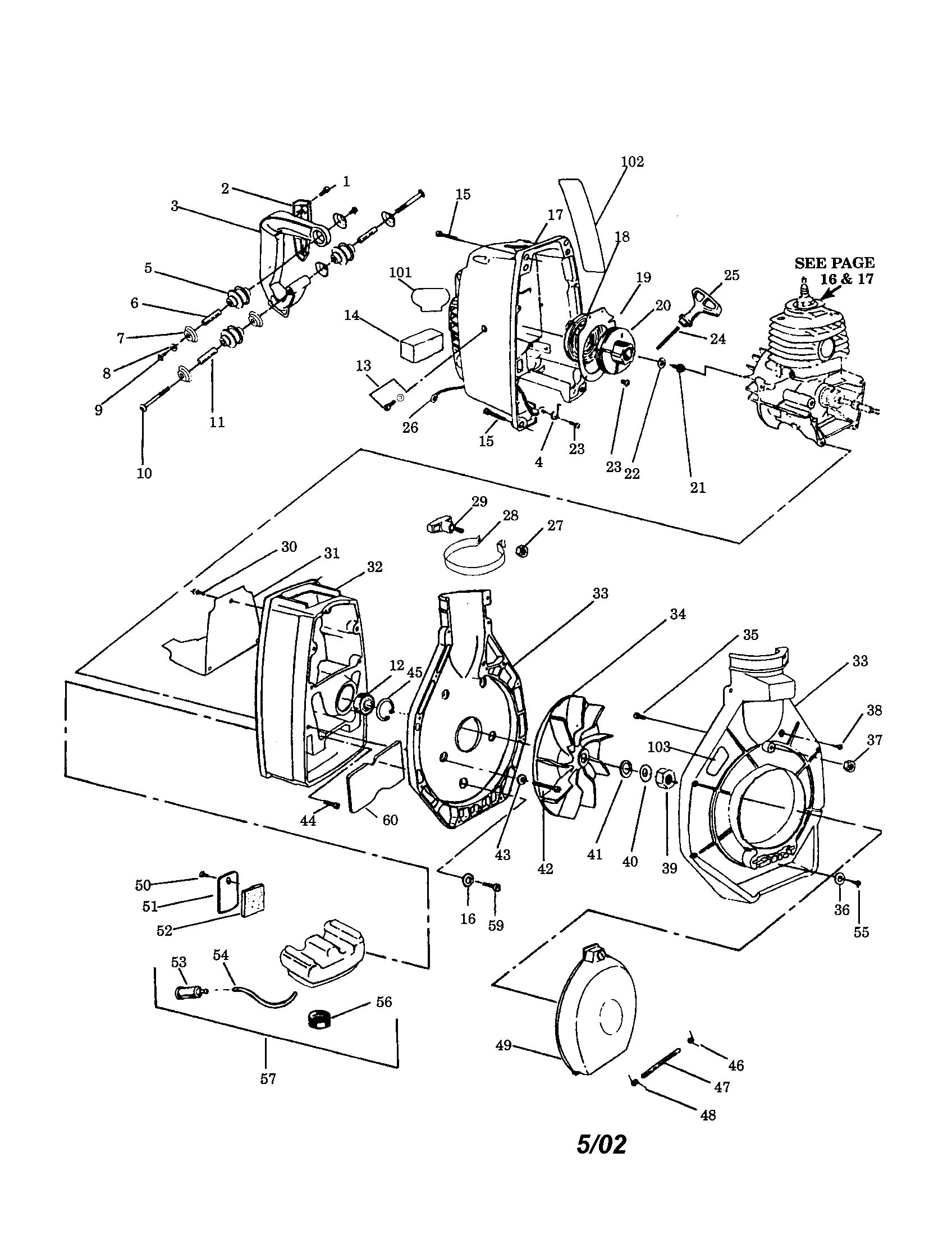 Handle/blower and fan housing