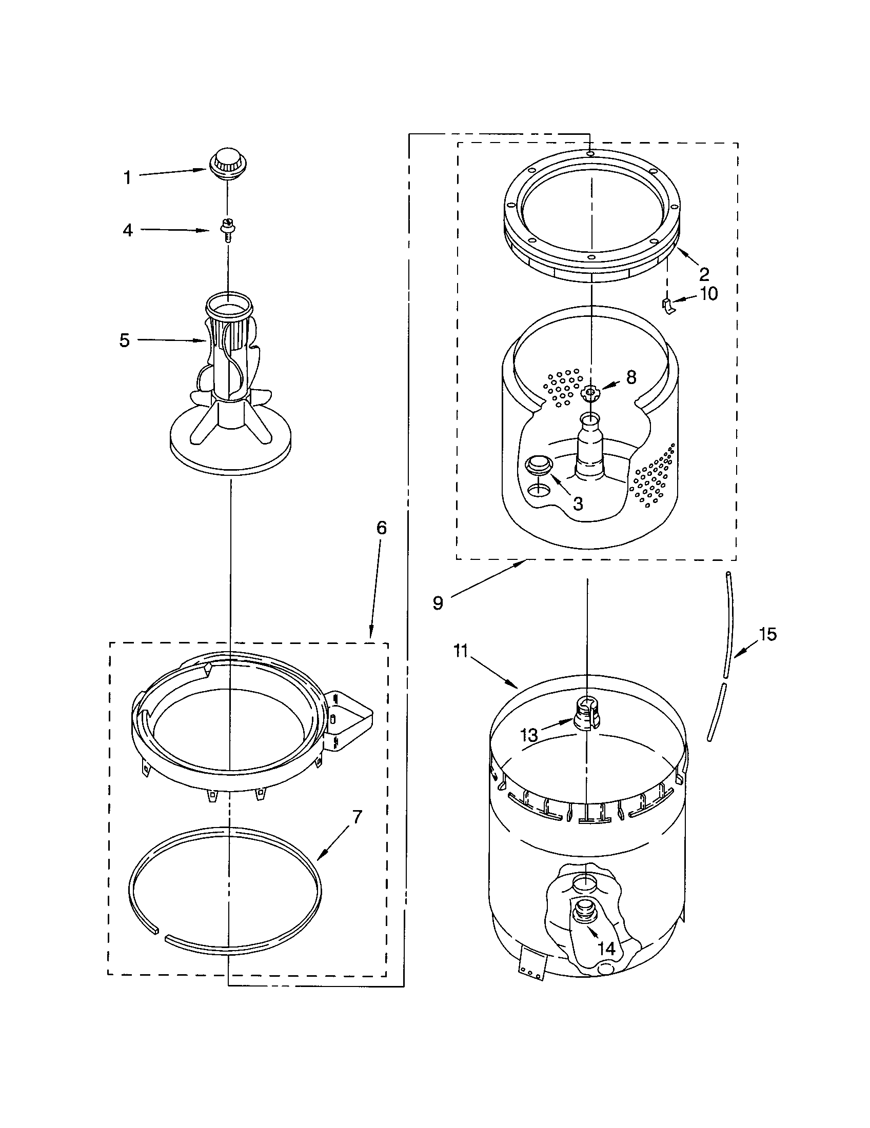 Agitator, basket and tub